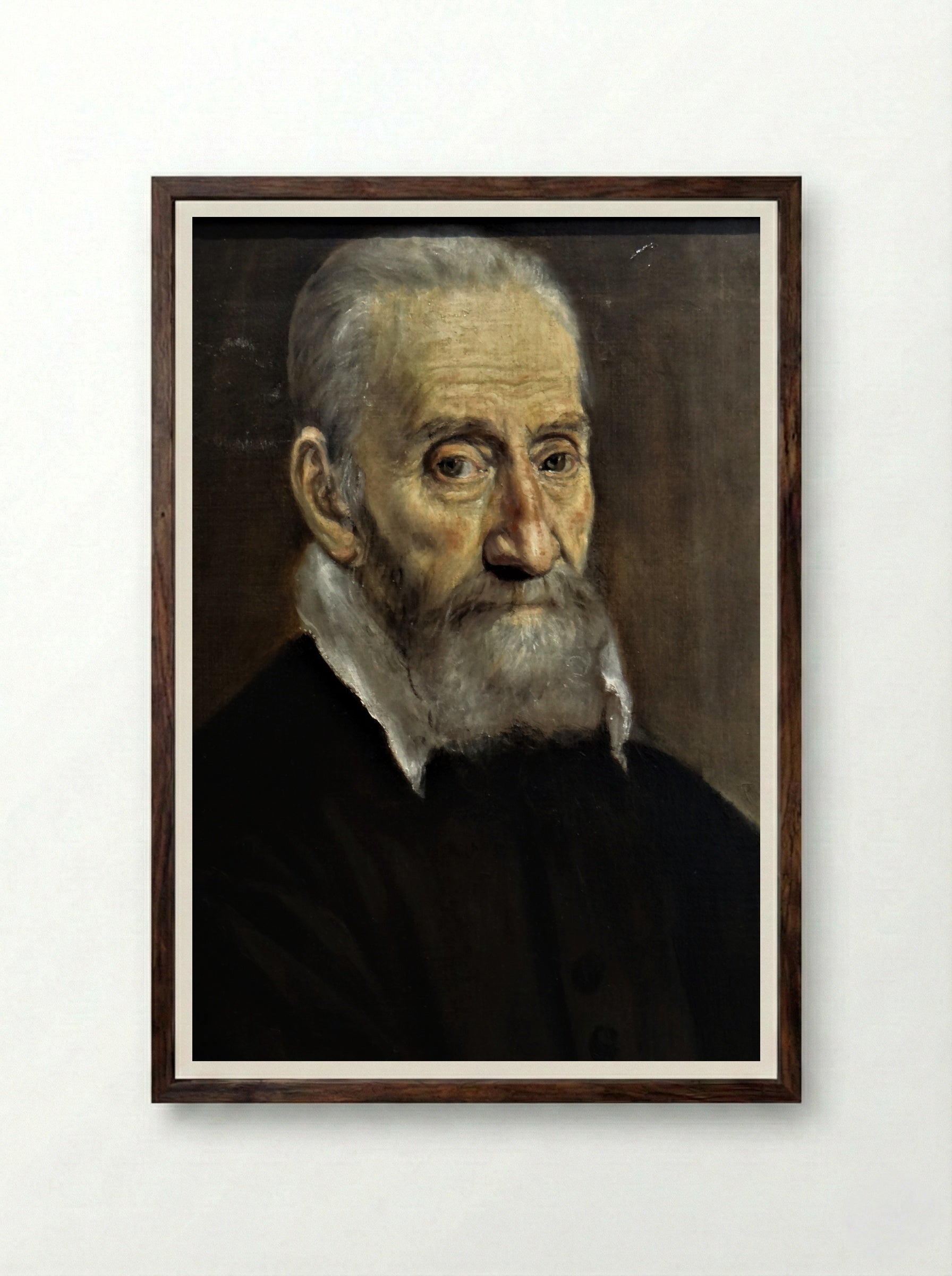 Portrait of Giulio Clovio - El Greco - Framed Print Dark Wood