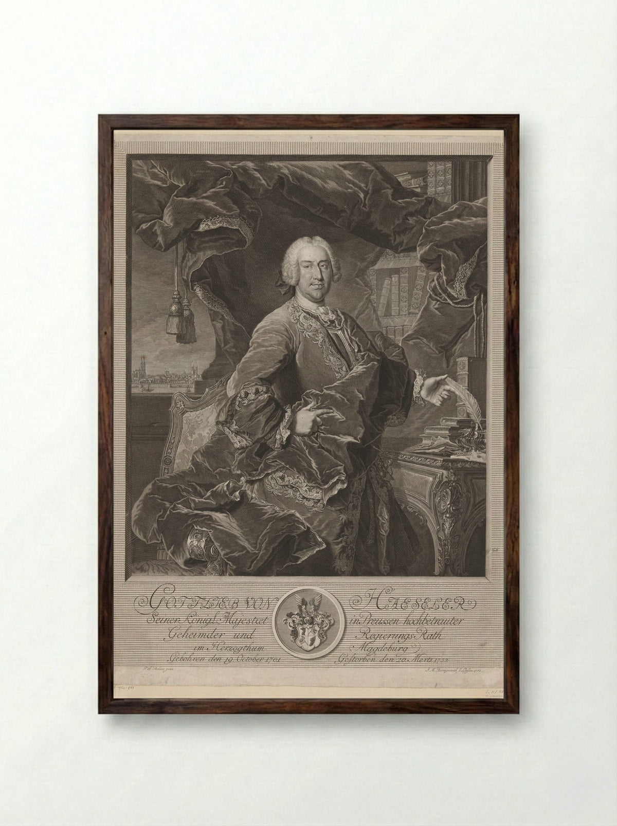 Portrait of Gottlieb von Haeseler - Johann Martin Bernigeroth - Framed Print Dark Wood