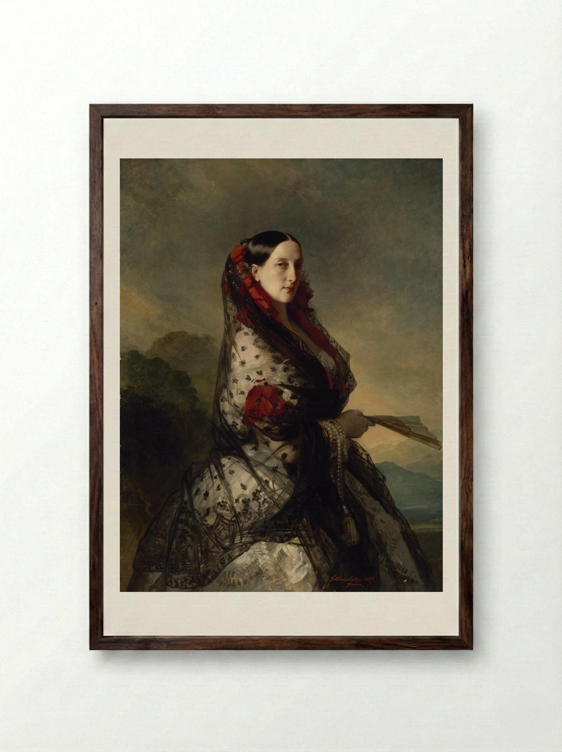 Portrait of Grand Duchess Maria Nikolayevna - Franz Xaver Winterhalter - Framed Print Dark Wood