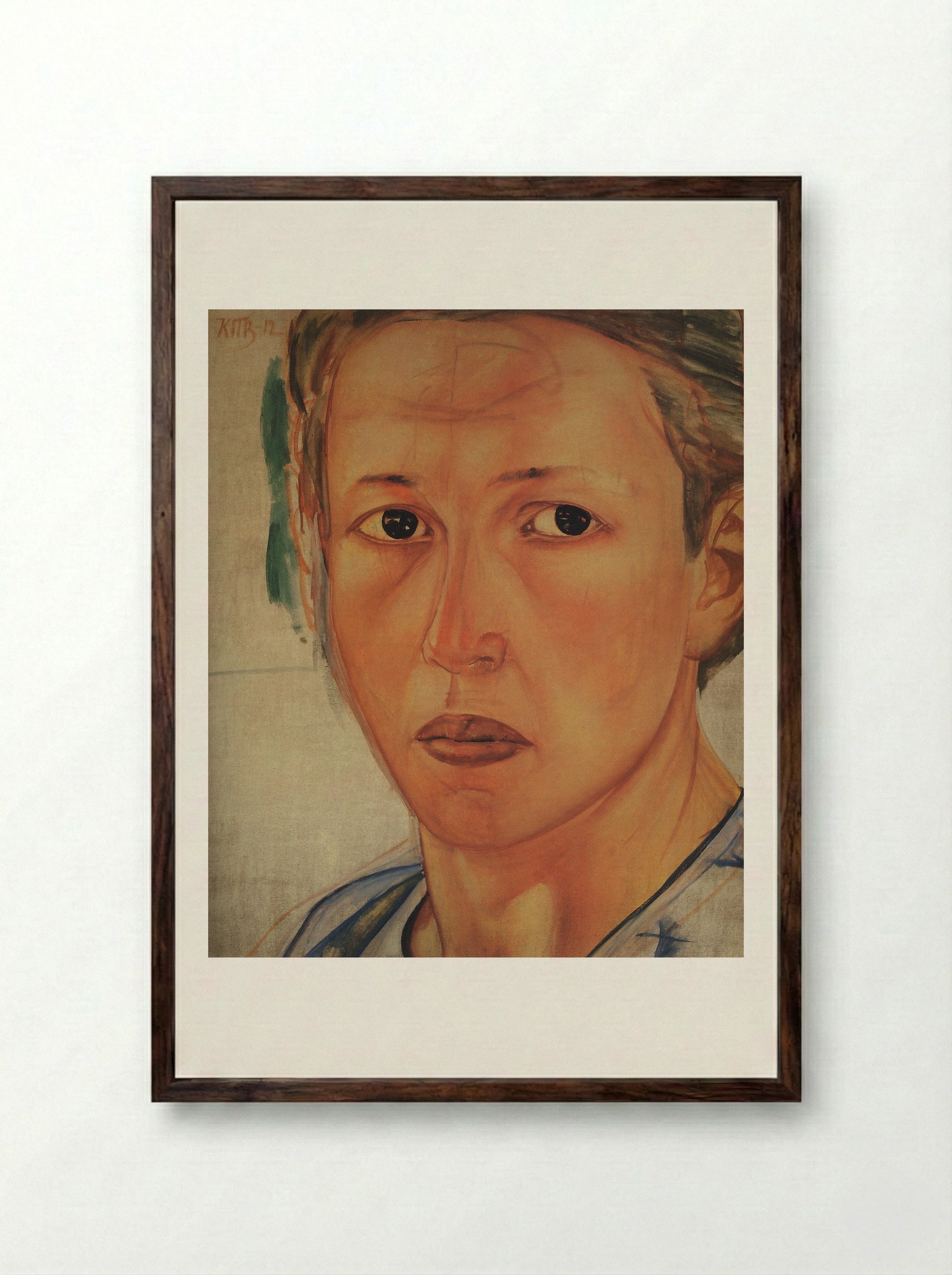 Portrait of Grekova (Kazachka) - Kuzma Petrov-Vodkin - Framed Print Dark Wood