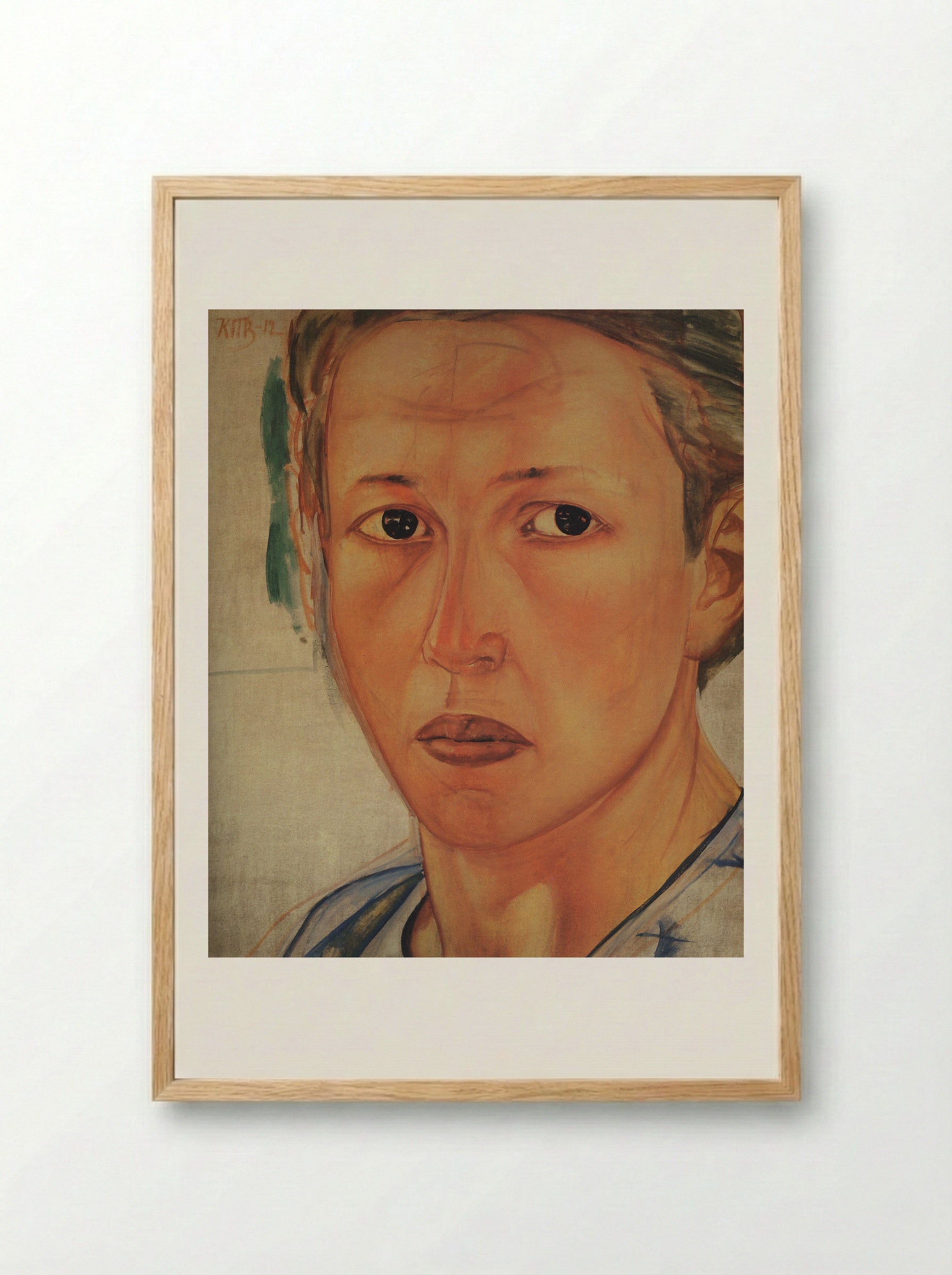 Portrait of Grekova (Kazachka) - Kuzma Petrov-Vodkin - Framed Print Wood