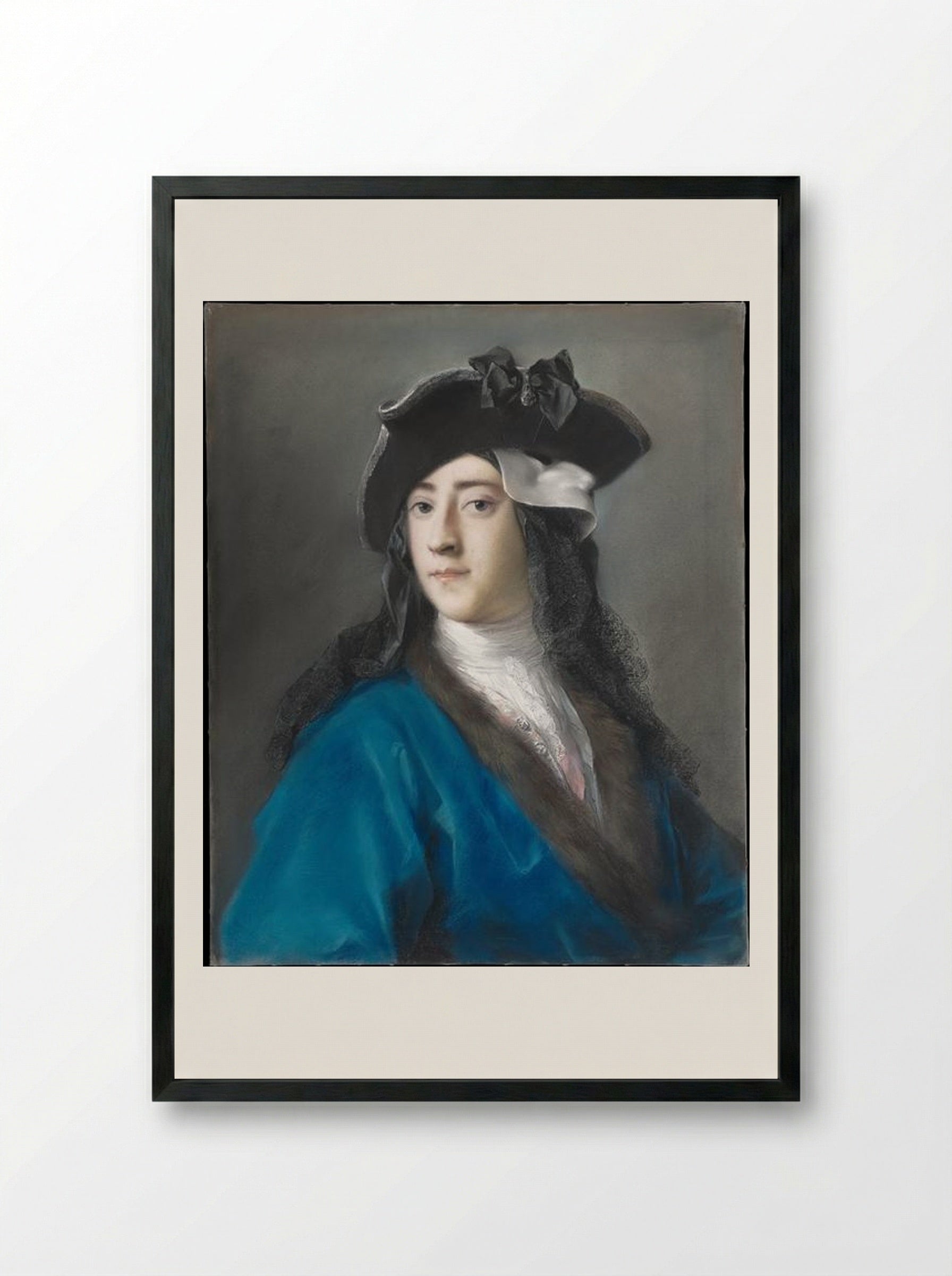 Portrait of Gustavus Hamilton, 2nd Viscount Boyne in Masquerade Costume - Rosalba Carriera - Framed Print Black