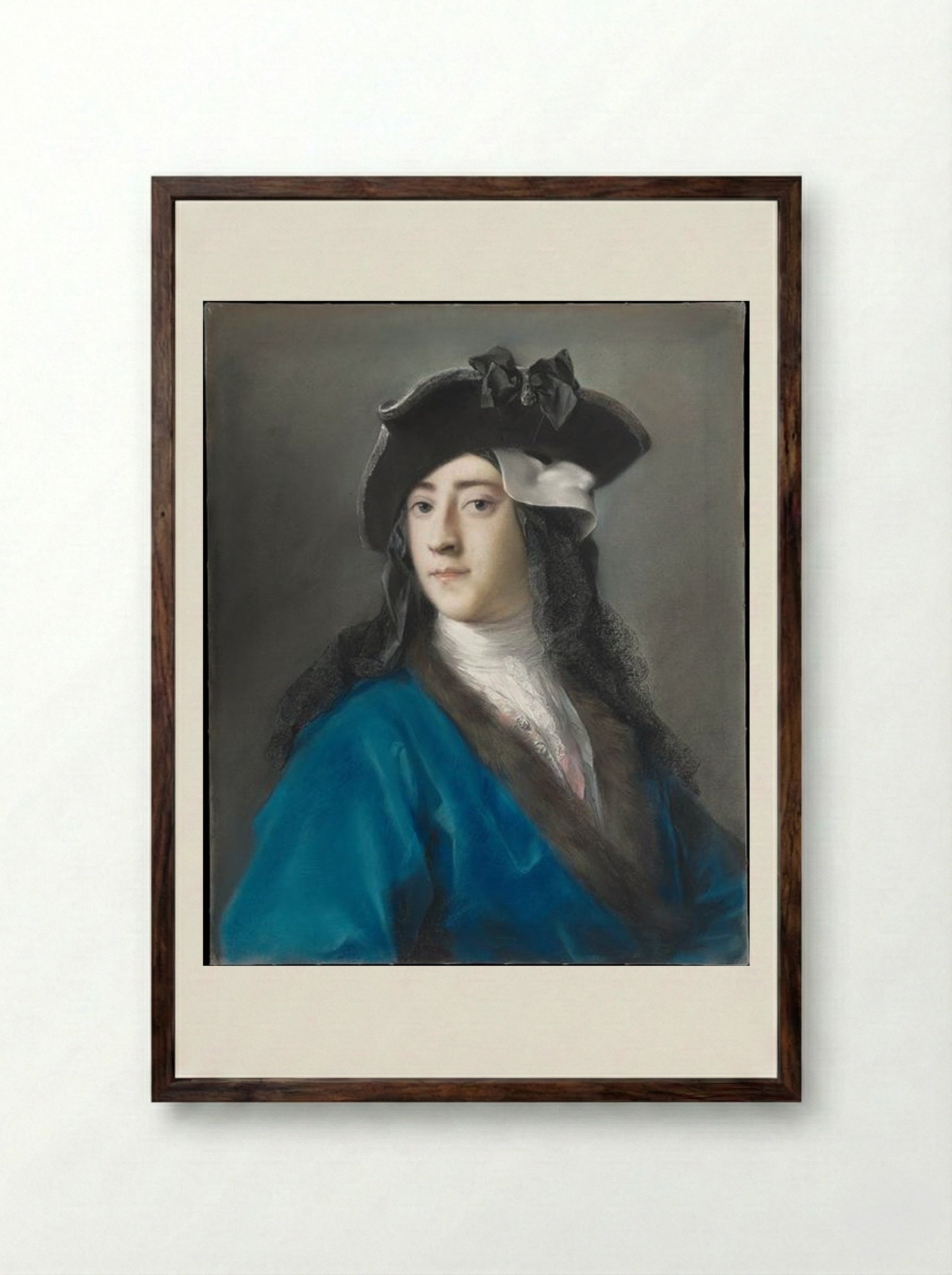 Portrait of Gustavus Hamilton, 2nd Viscount Boyne in Masquerade Costume - Rosalba Carriera - Framed Print Dark Wood