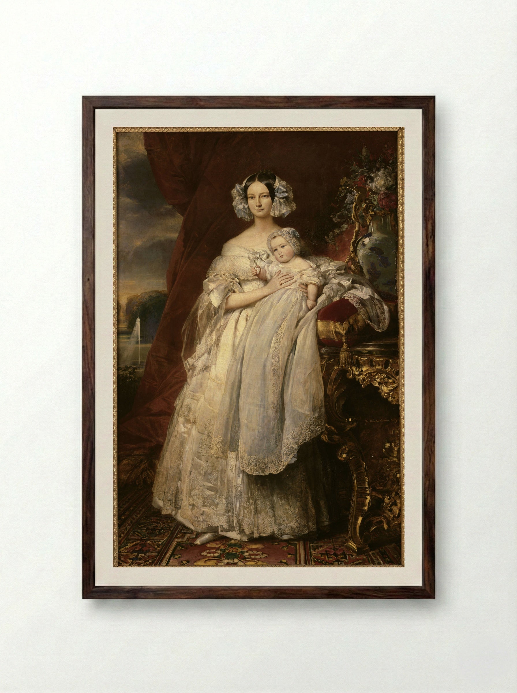 Portrait of Hélène of Mecklenburg-Schwerin - Franz Xaver Winterhalter - Framed Print Dark Wood
