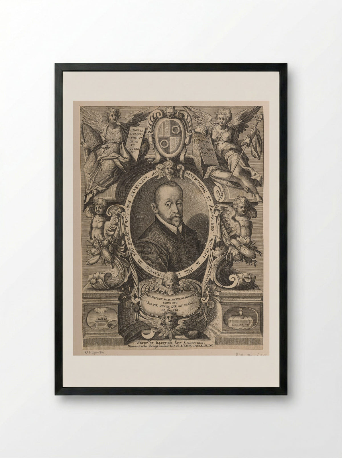 Portrait of Heinrich von Knöringen, Bishop of Augsburg - Dominicus Custos - Framed Print Black