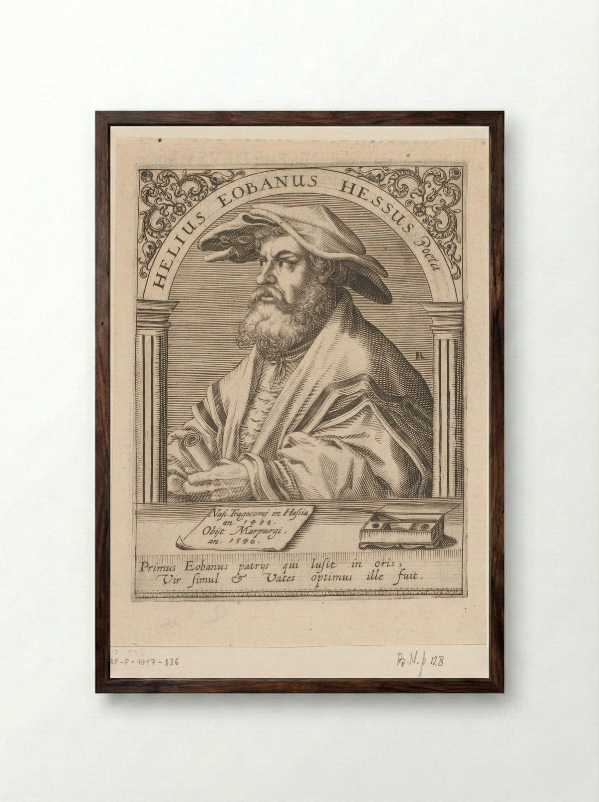 Portrait of Helius Eobanus Hessus - Helius Eobanus Hessus - Framed Print Dark Wood