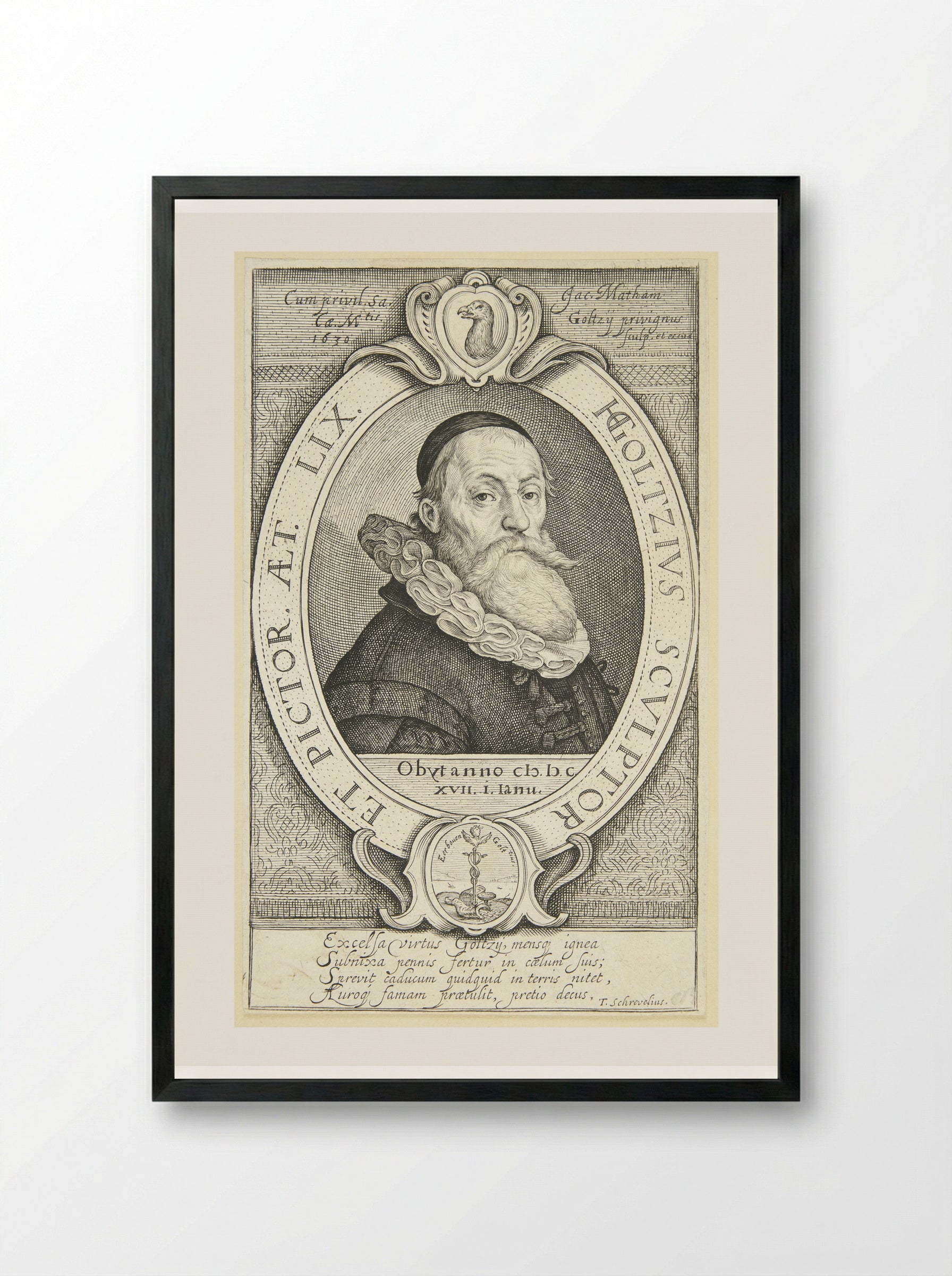 Portrait of Hendrick Goltzius - Jacob Matham - Framed Print Black