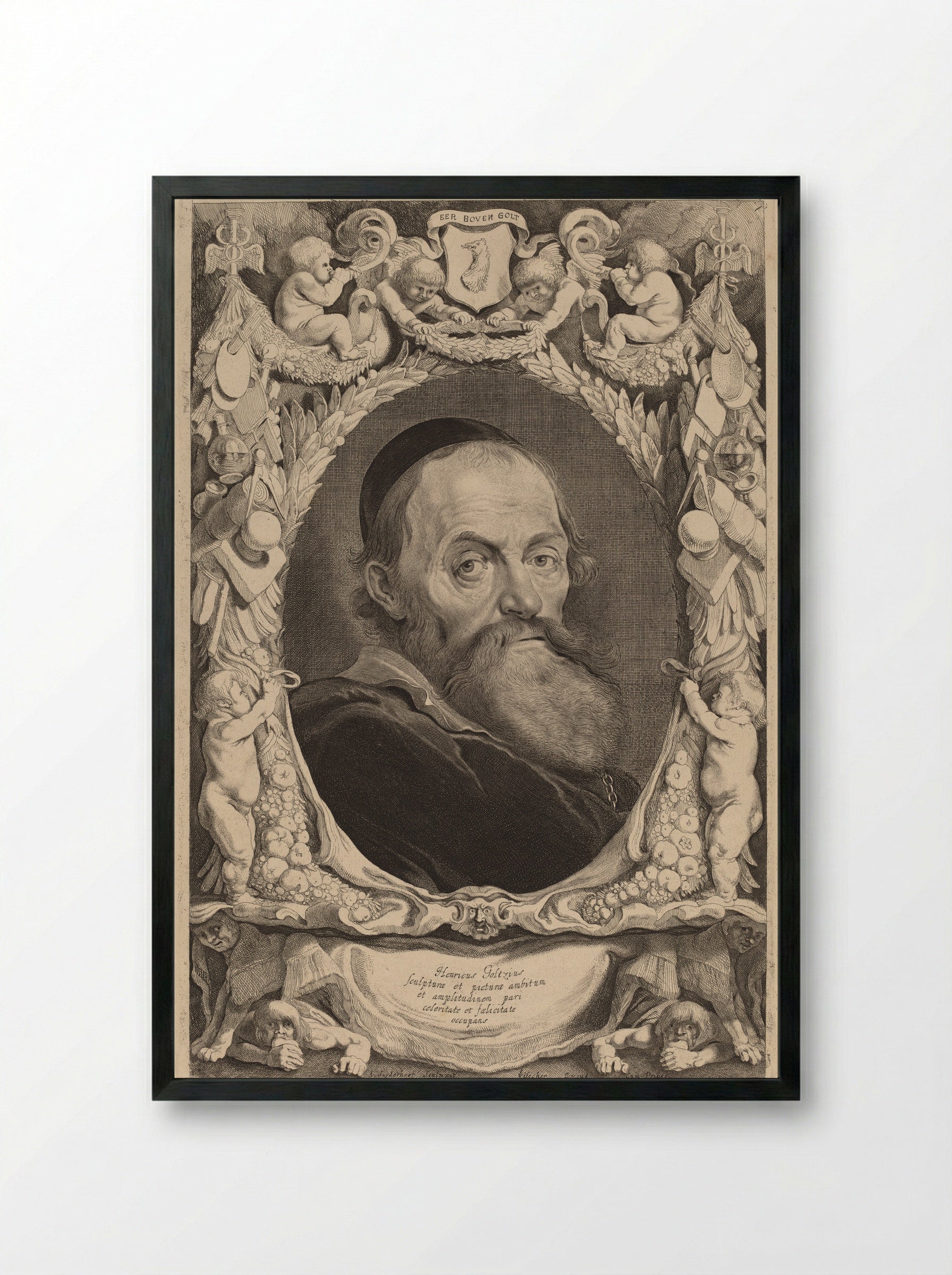 Portrait of Hendrik Goltzius - Jonas Suyderhoef - Framed Print Black