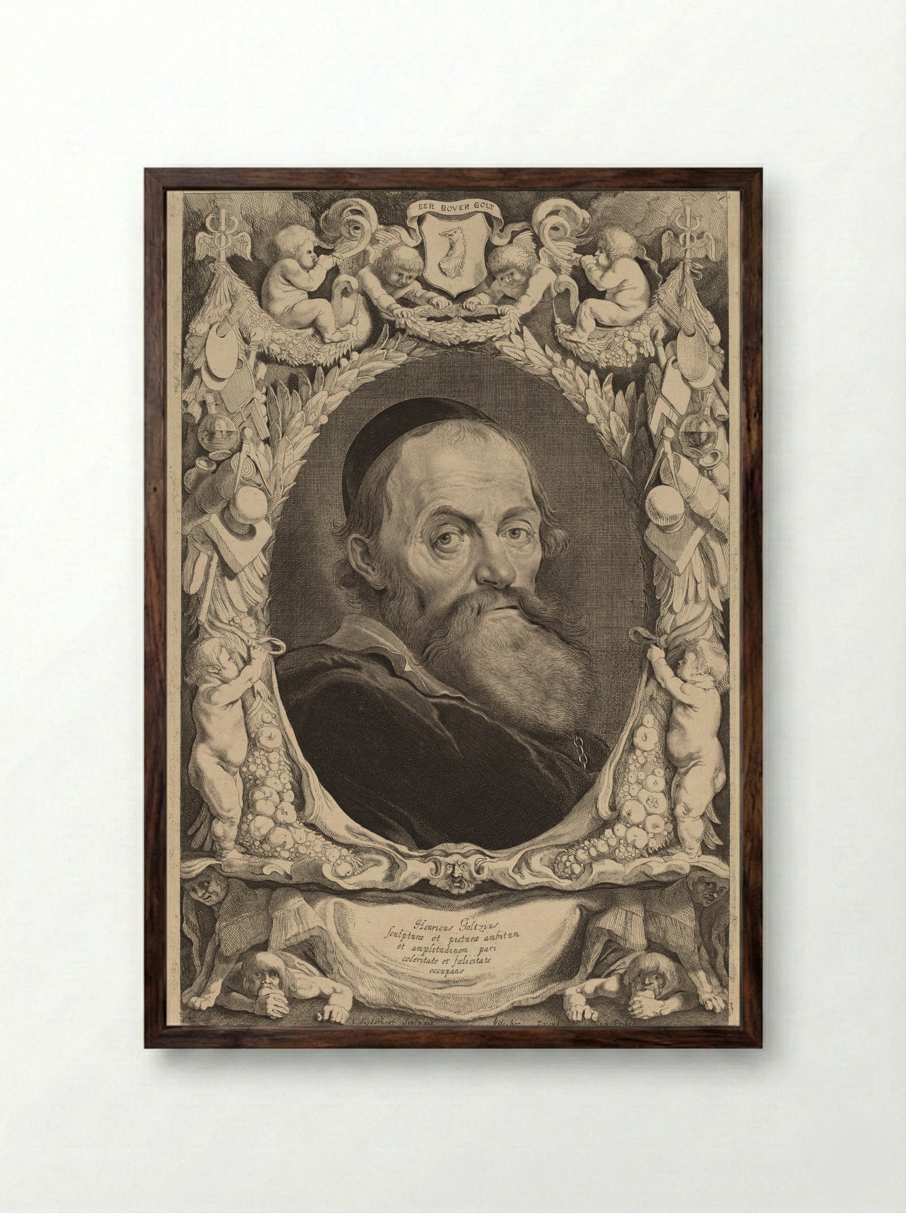 Portrait of Hendrik Goltzius - Jonas Suyderhoef - Framed Print Dark Wood
