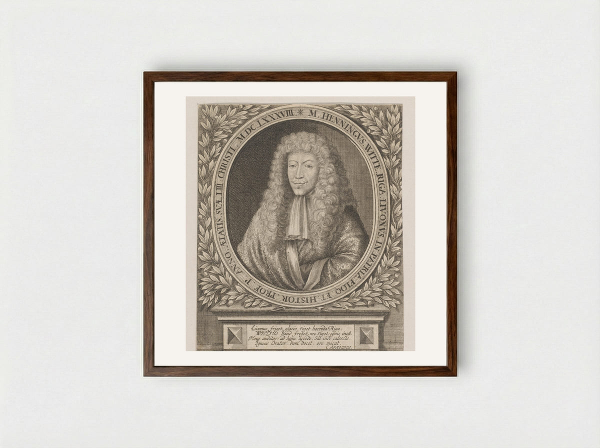 Portrait of Henning Witte at Age 53 - Johann Ulrich Kraus - Framed Print Dark Wood