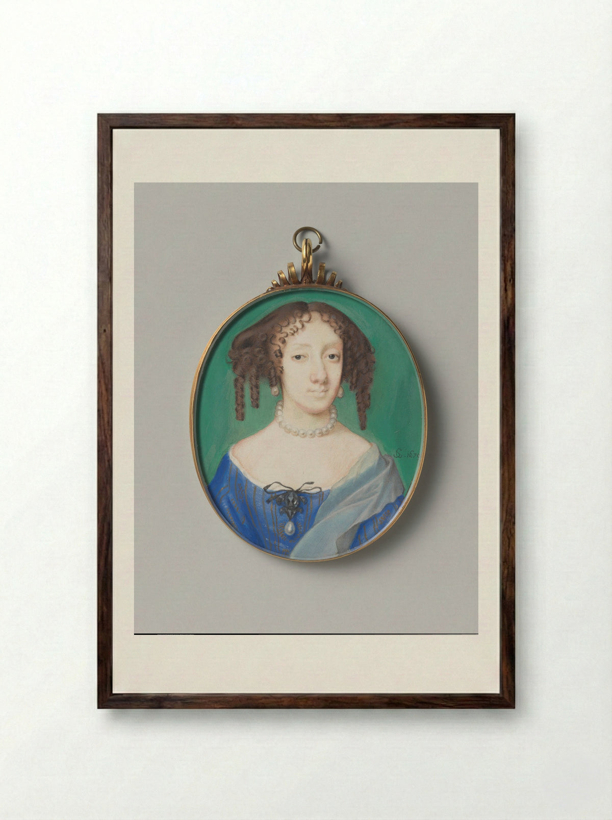 Portrait of Henrietta, Duchess of Orléans - Samuel Cooper - Framed Print Dark Wood