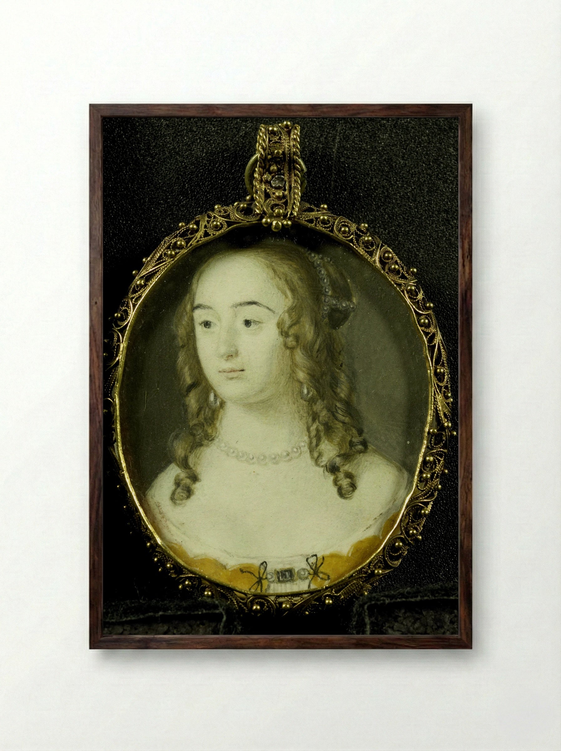 Portrait of Henriette Marie of the Palatinate - Alexander Cooper - Framed Print Dark Wood