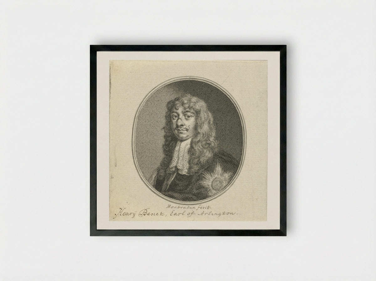 Portrait of Henry Bennett, 1st Earl of Arlington - Jacob Houbraken - Framed Print Black