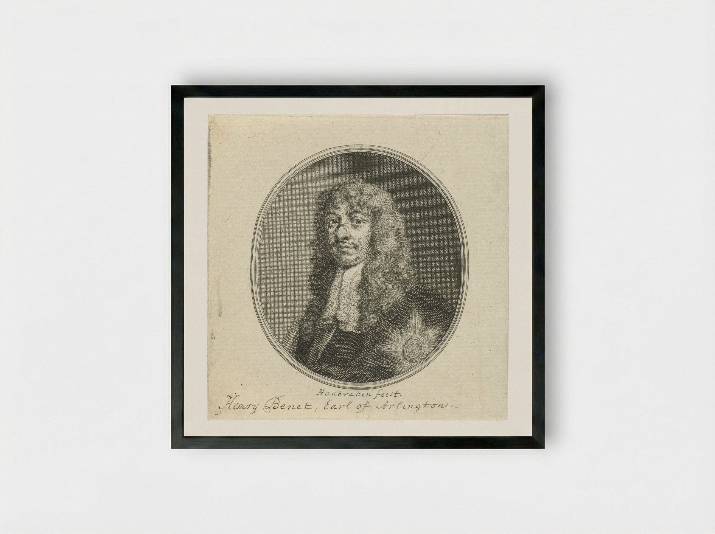 Portrait of Henry Bennett, 1st Earl of Arlington - Jacob Houbraken - Framed Print Black