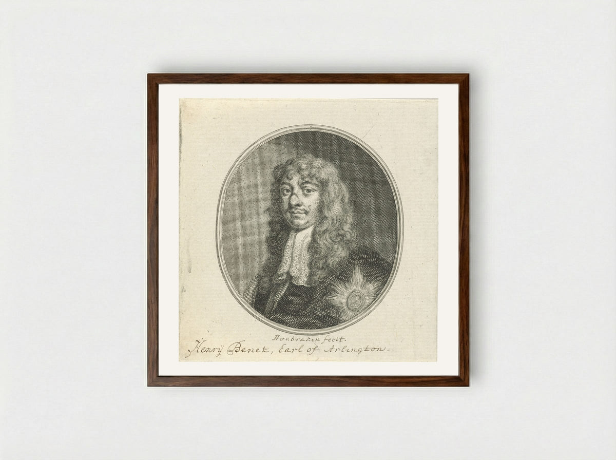 Portrait of Henry Bennett, 1st Earl of Arlington - Jacob Houbraken - Framed Print Dark Wood