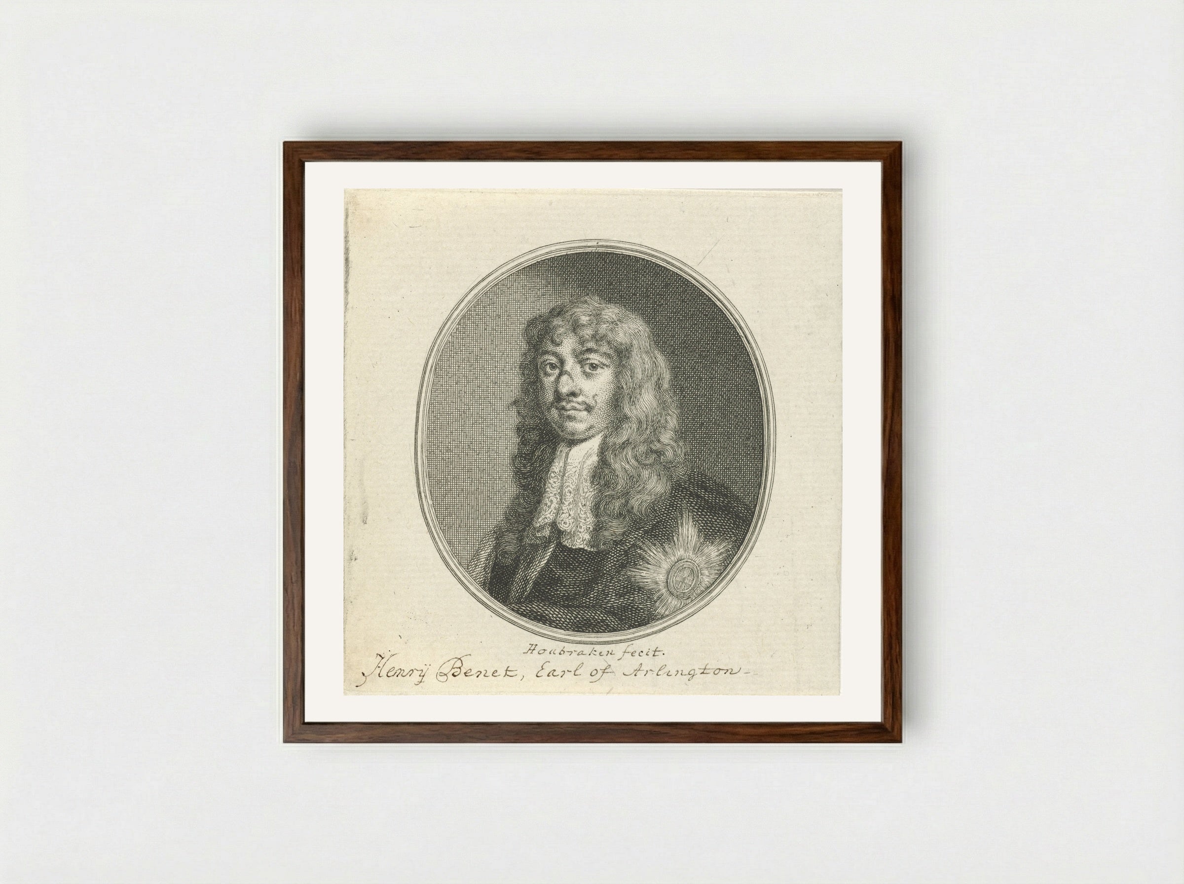 Portrait of Henry Bennett, 1st Earl of Arlington - Jacob Houbraken - Framed Print Dark Wood