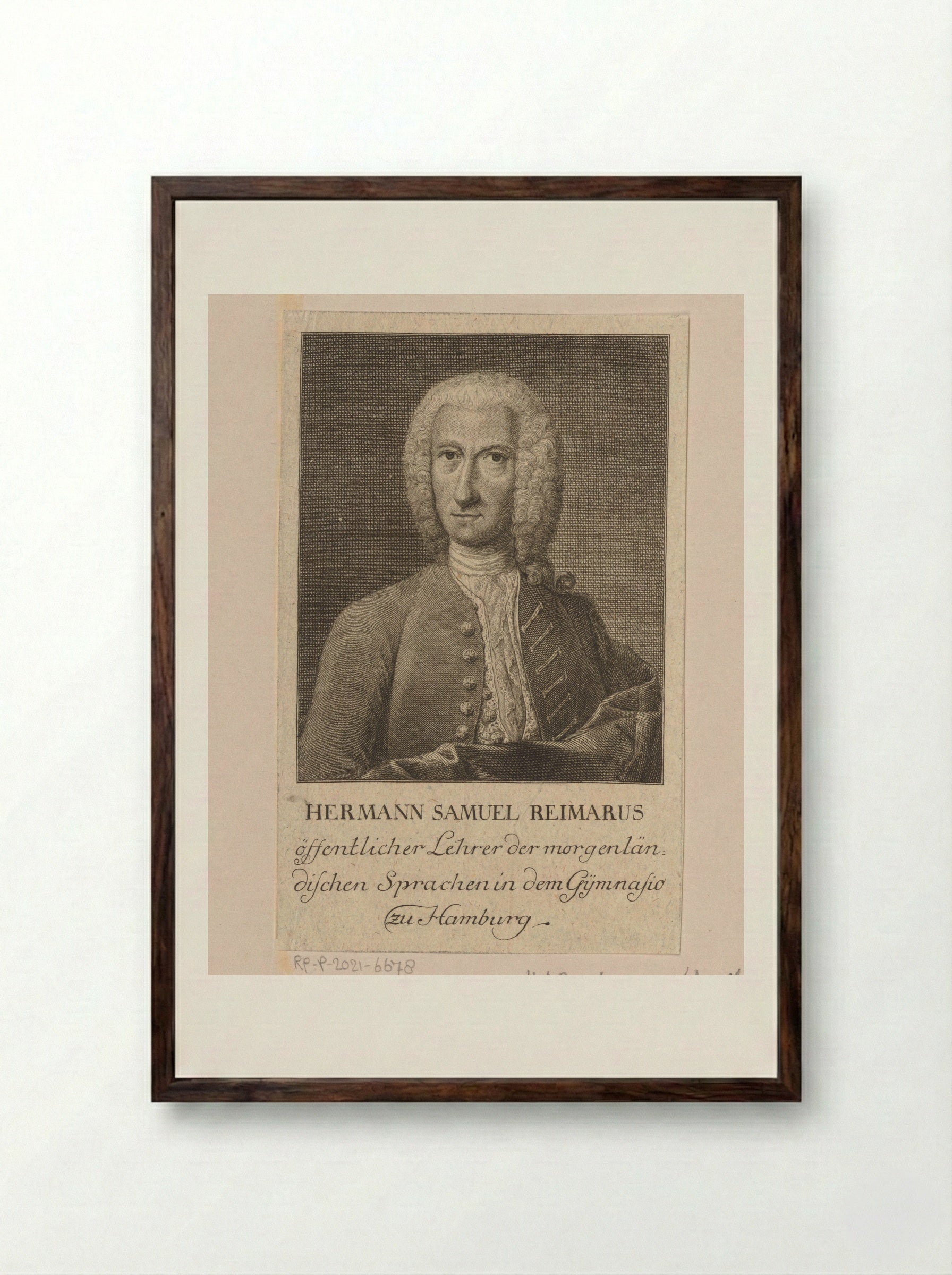 Portrait of Hermann Samuel Reimarus - Christian Fritzsch - Framed Print Dark Wood