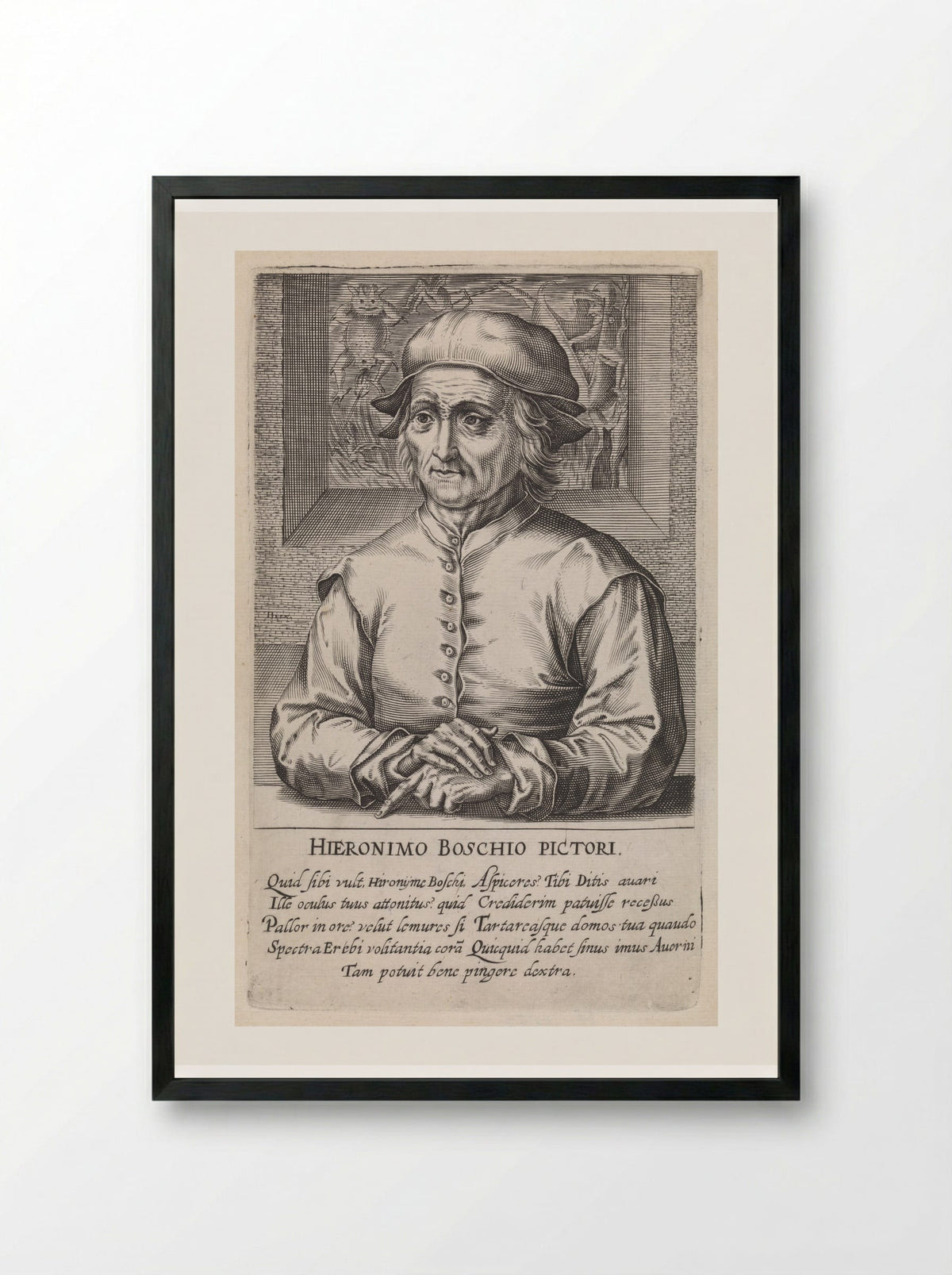 Portrait of Hieronymus Bosch - Hendrick Hondius (I) - Framed Print Black
