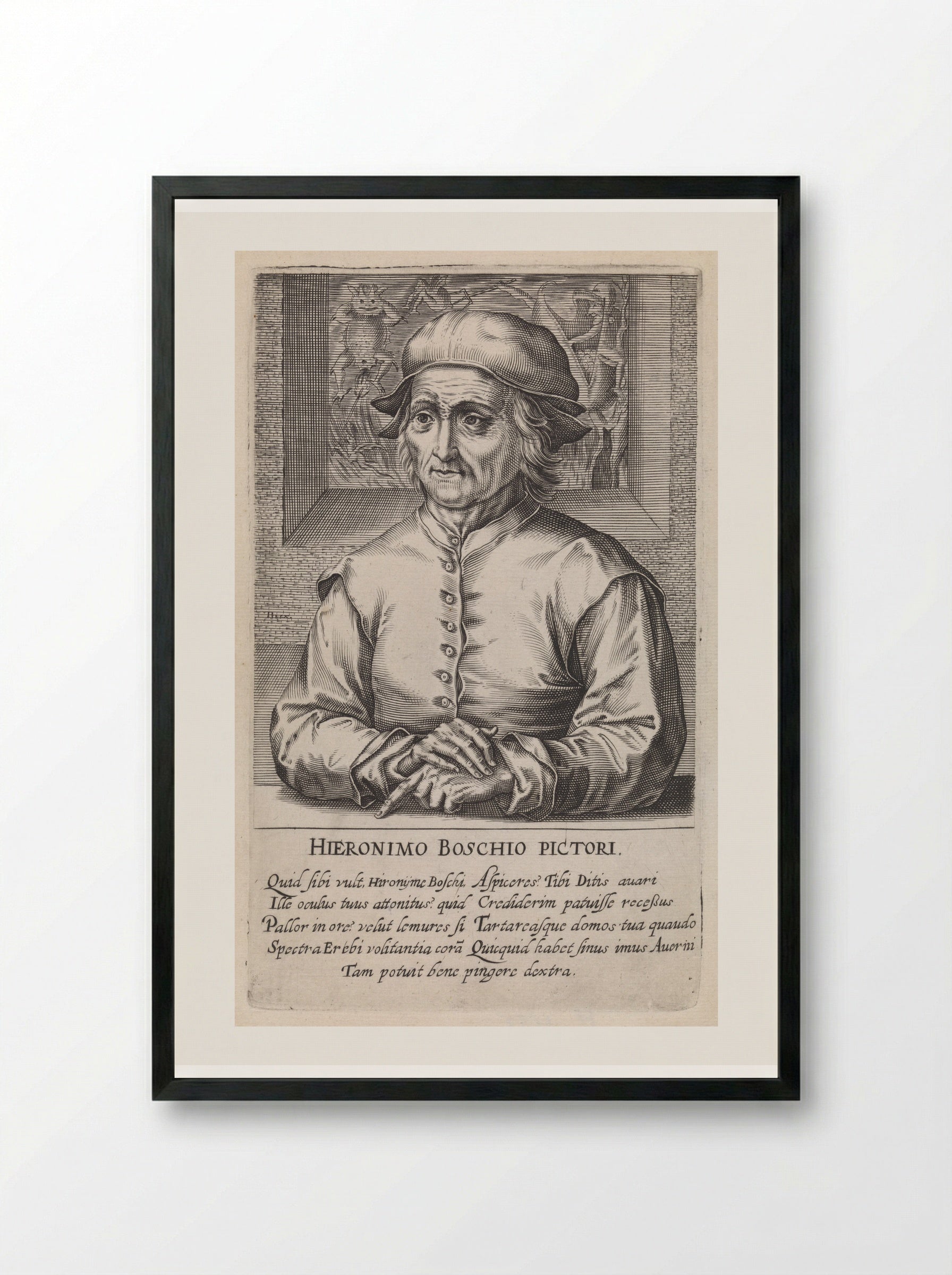 Portrait of Hieronymus Bosch - Hendrick Hondius (I) - Framed Print Black