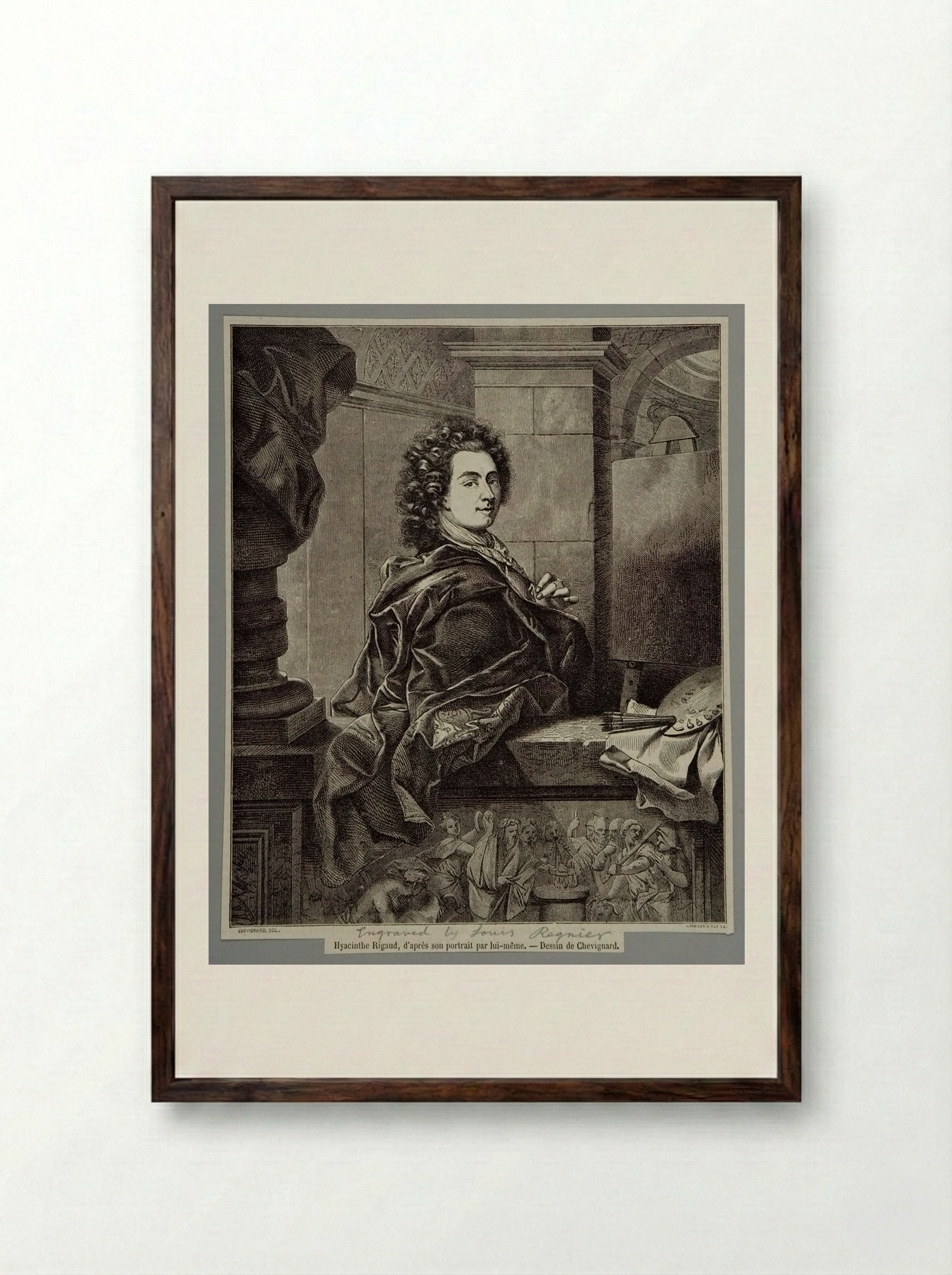 Portrait of Hyacinthe Rigaud - Isidore Désiré Regnier - Framed Print Dark Wood
