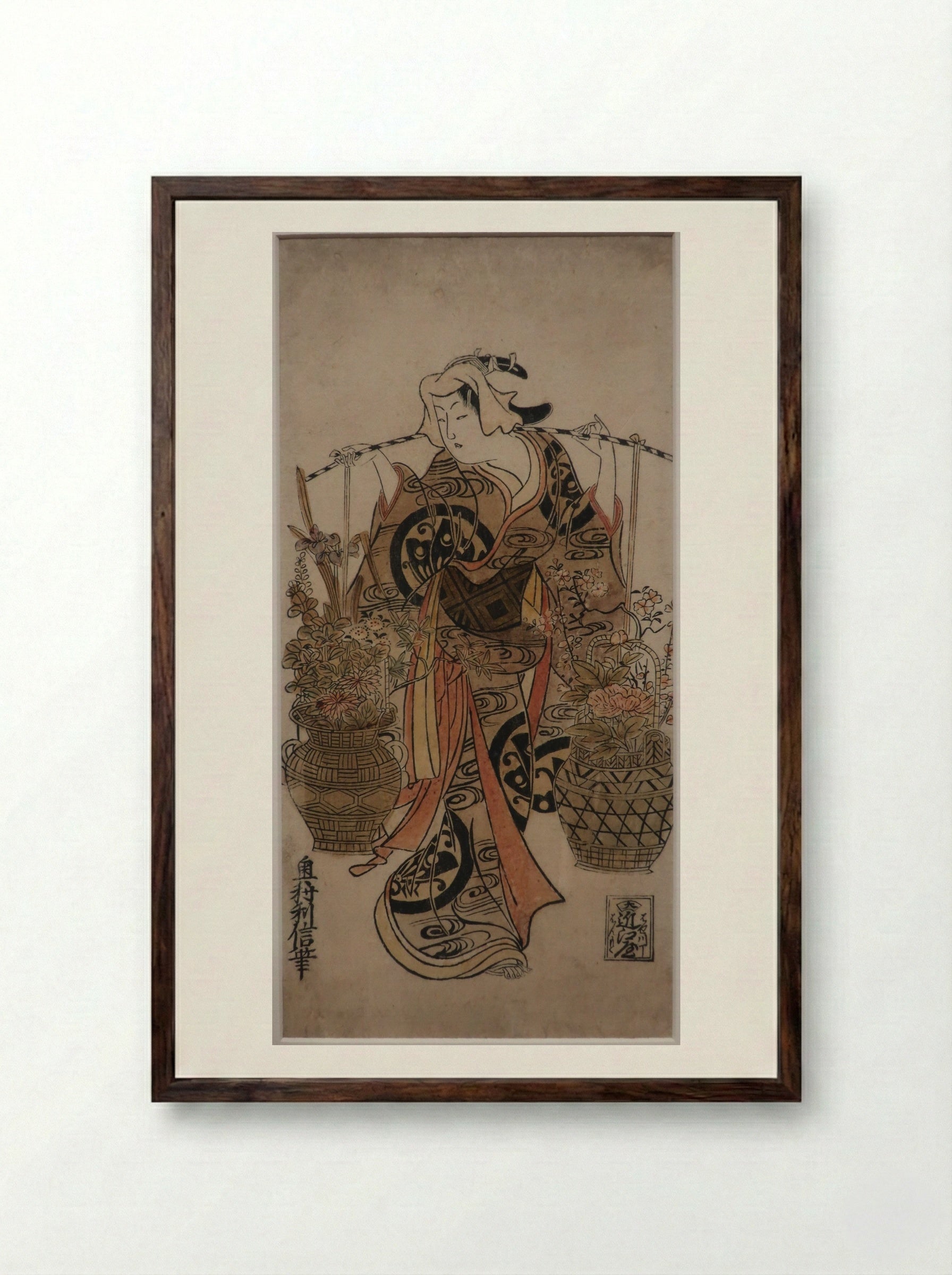 Portrait of Ichimura Takenojō and Sanjō Kantarō - Okumura Toshinobu - Framed Print Dark Wood