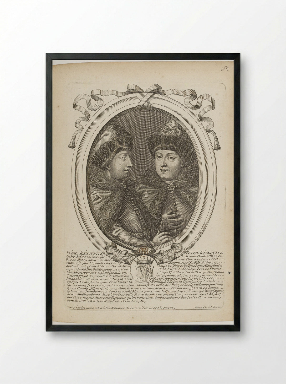 Portrait of Ivan V and Peter the Great - Nicolas de Larmessin (I) - Framed Print Black