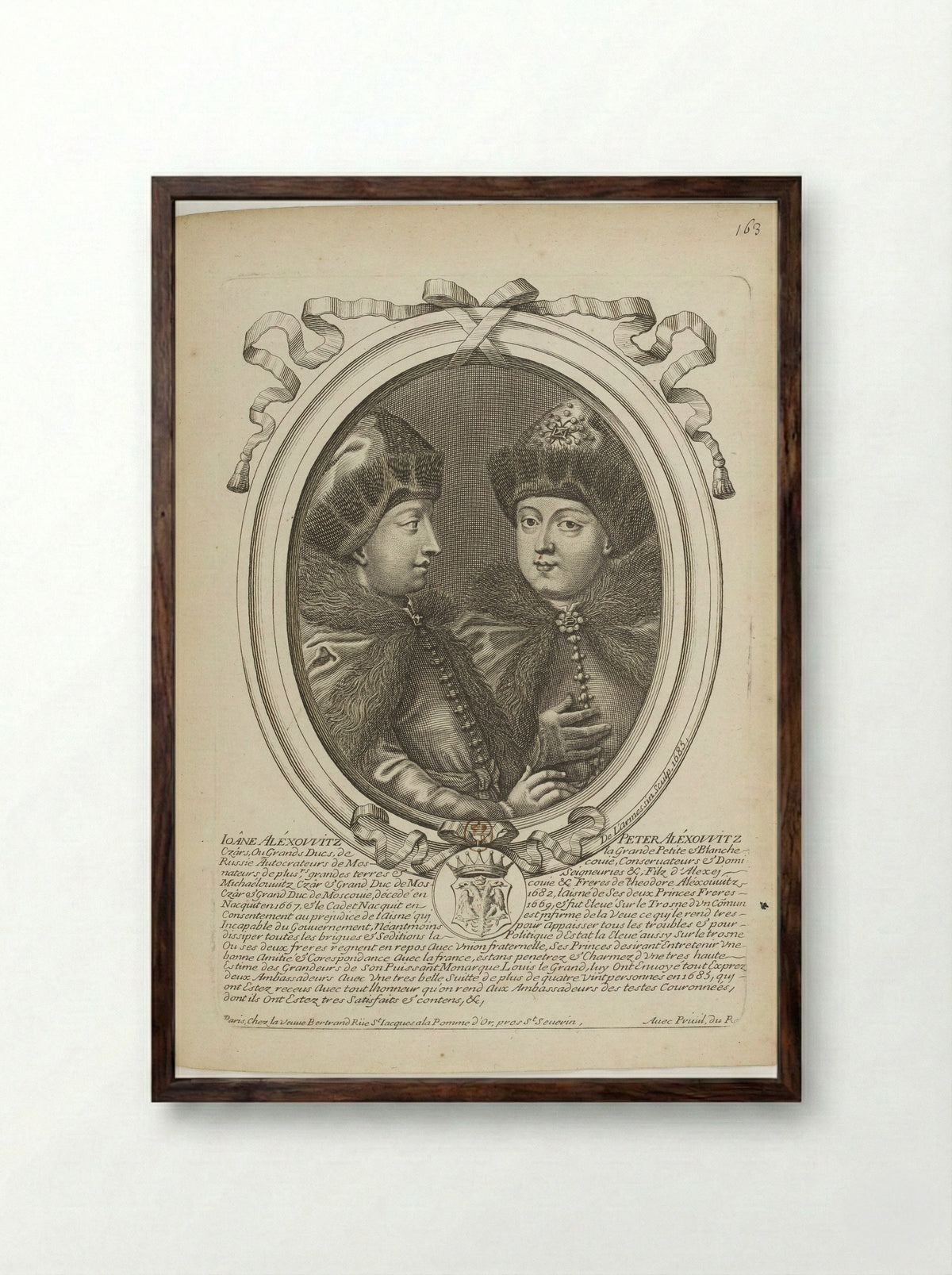 Portrait of Ivan V and Peter the Great - Nicolas de Larmessin (I) - Framed Print Dark Wood