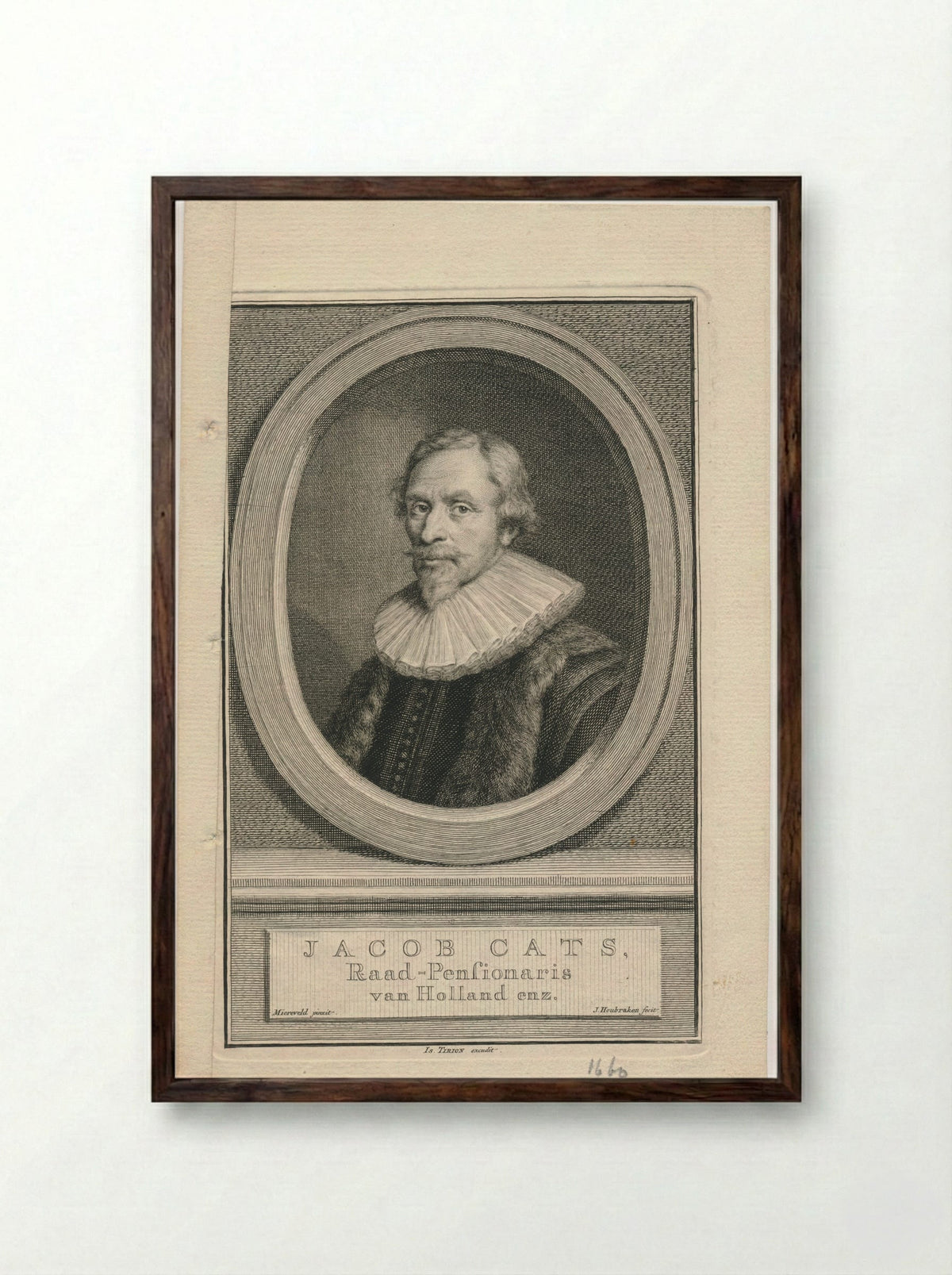 Portrait of Jacob Cats - Jacob Houbraken - Framed Print Dark Wood