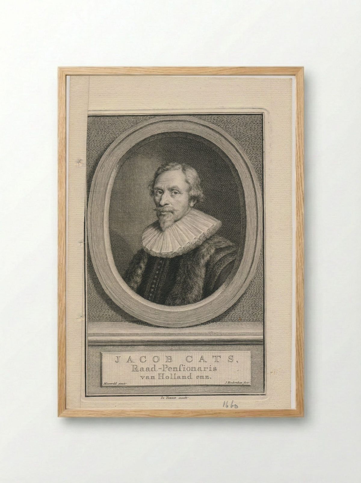 Portrait of Jacob Cats - Jacob Houbraken - Framed Print Wood