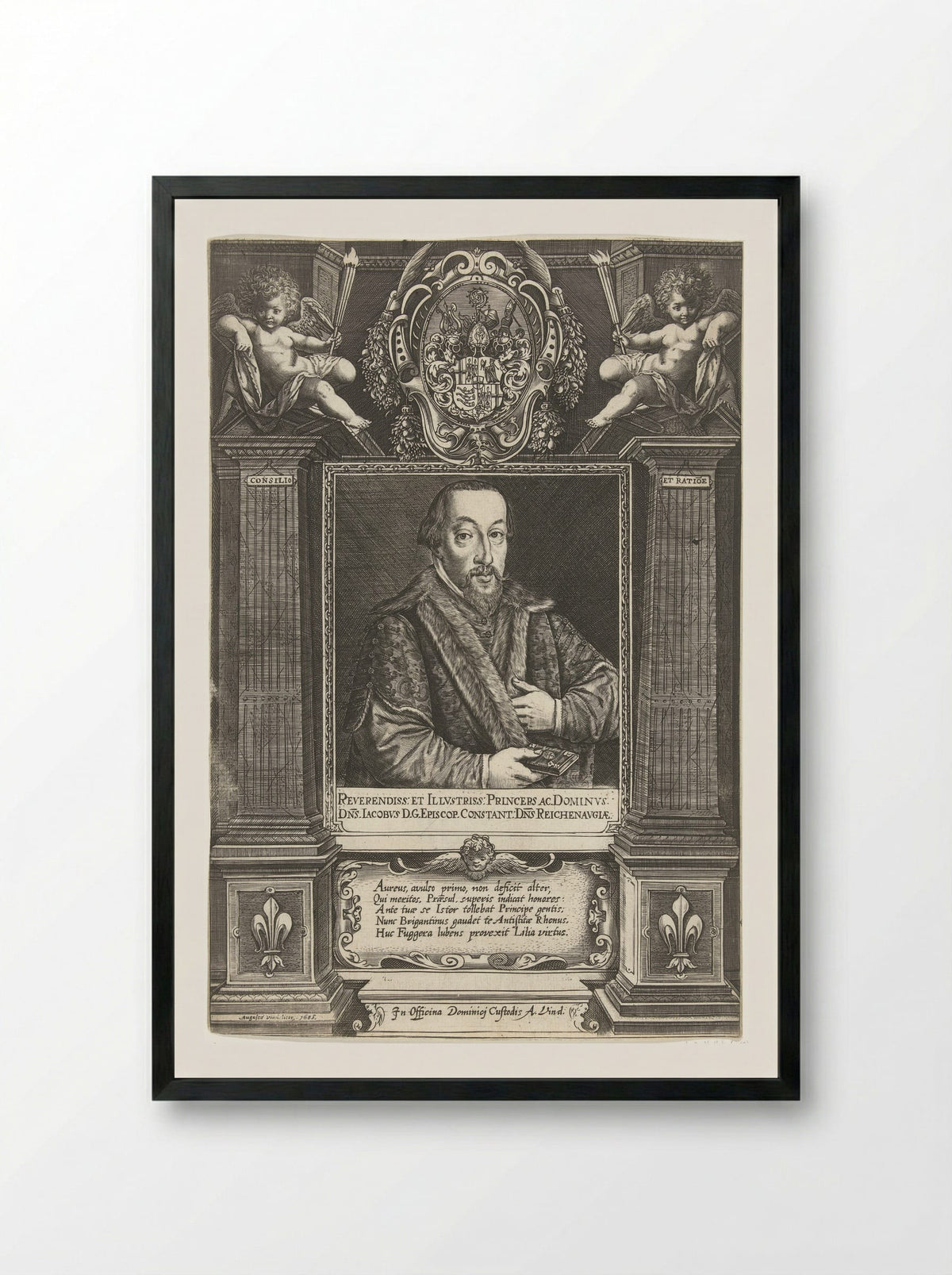 Portrait of Jacob Fugger, Bishop of Constance - Dominicus Custos - Framed Print Black