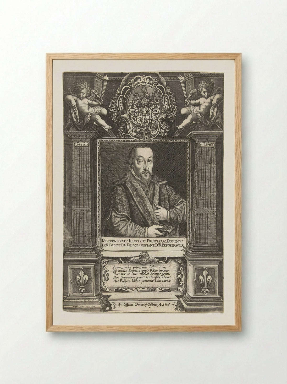 Portrait of Jacob Fugger, Bishop of Constance - Dominicus Custos - Framed Print Wood