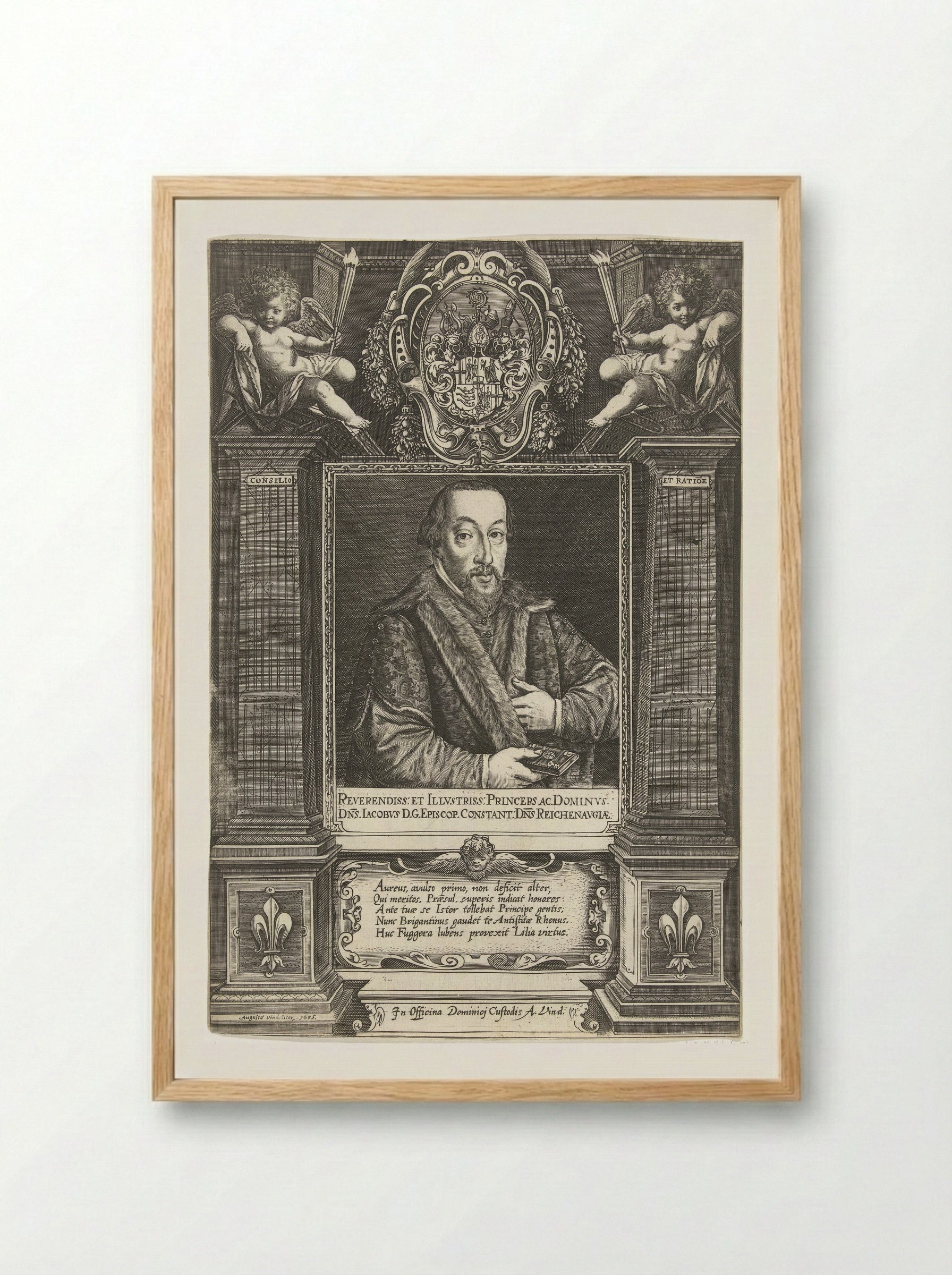 Portrait of Jacob Fugger, Bishop of Constance - Dominicus Custos - Framed Print Wood