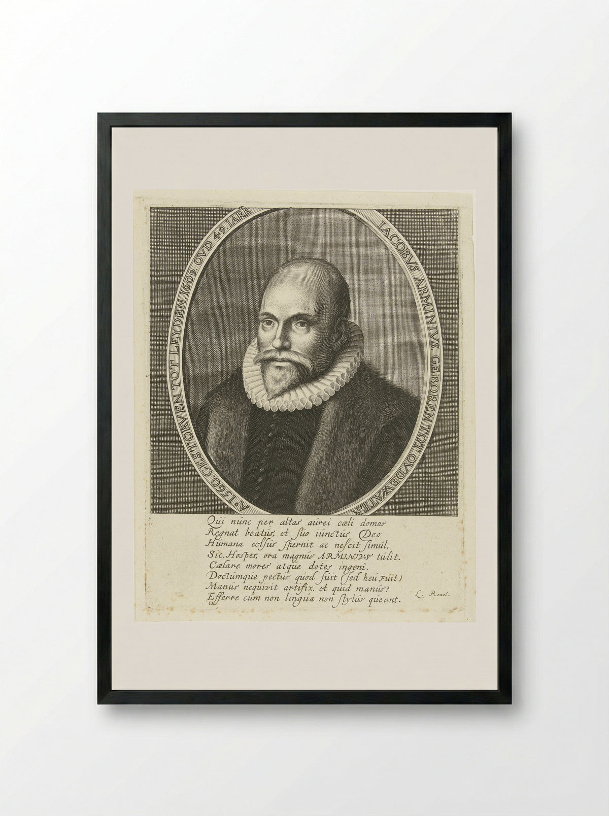 Portrait of Jacobus Arminius at Age 49 - Cornelis Koning - Framed Print Black