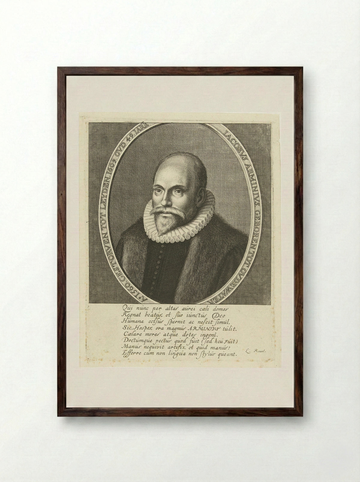 Portrait of Jacobus Arminius at Age 49 - Cornelis Koning - Framed Print Dark Wood