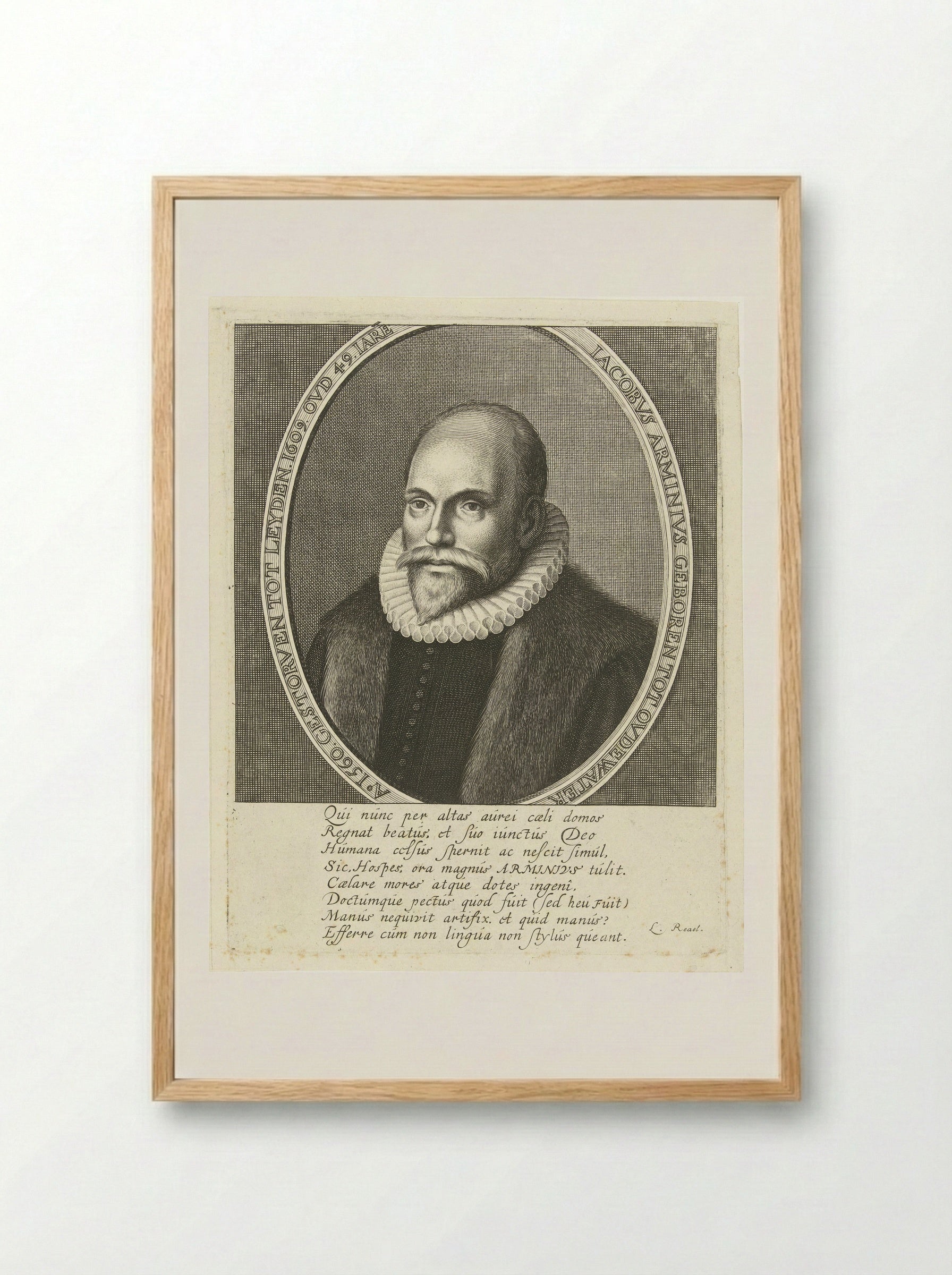 Portrait of Jacobus Arminius at Age 49 - Cornelis Koning - Framed Print Wood