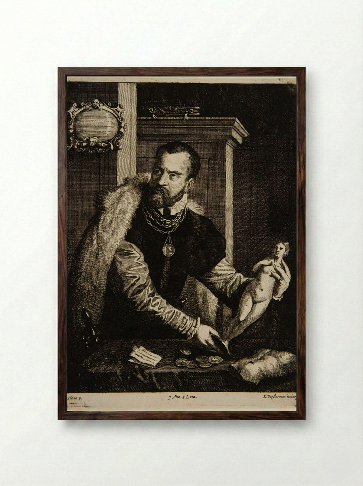 Portrait of Jacobus Strada - Lucas Vorsterman II - Framed Print Dark Wood