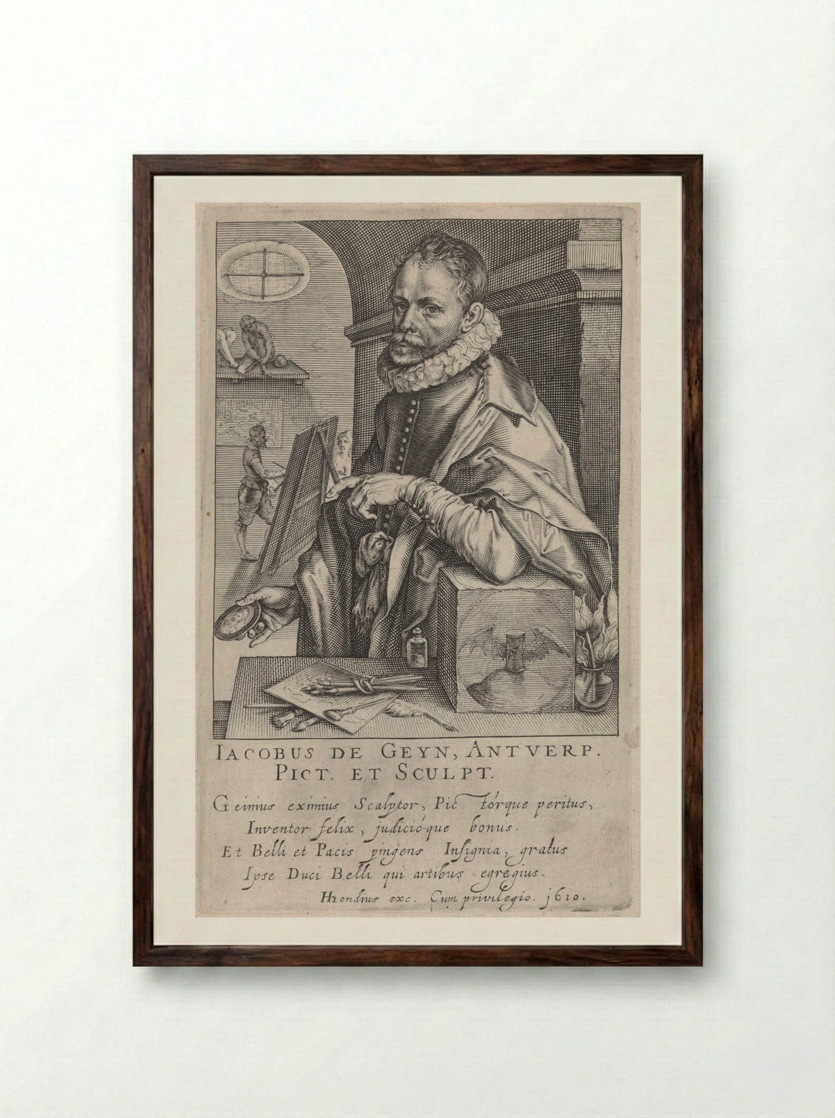 Portrait of Jacques de Gheyn II - Jacques de Gheyn II - Framed Print Dark Wood