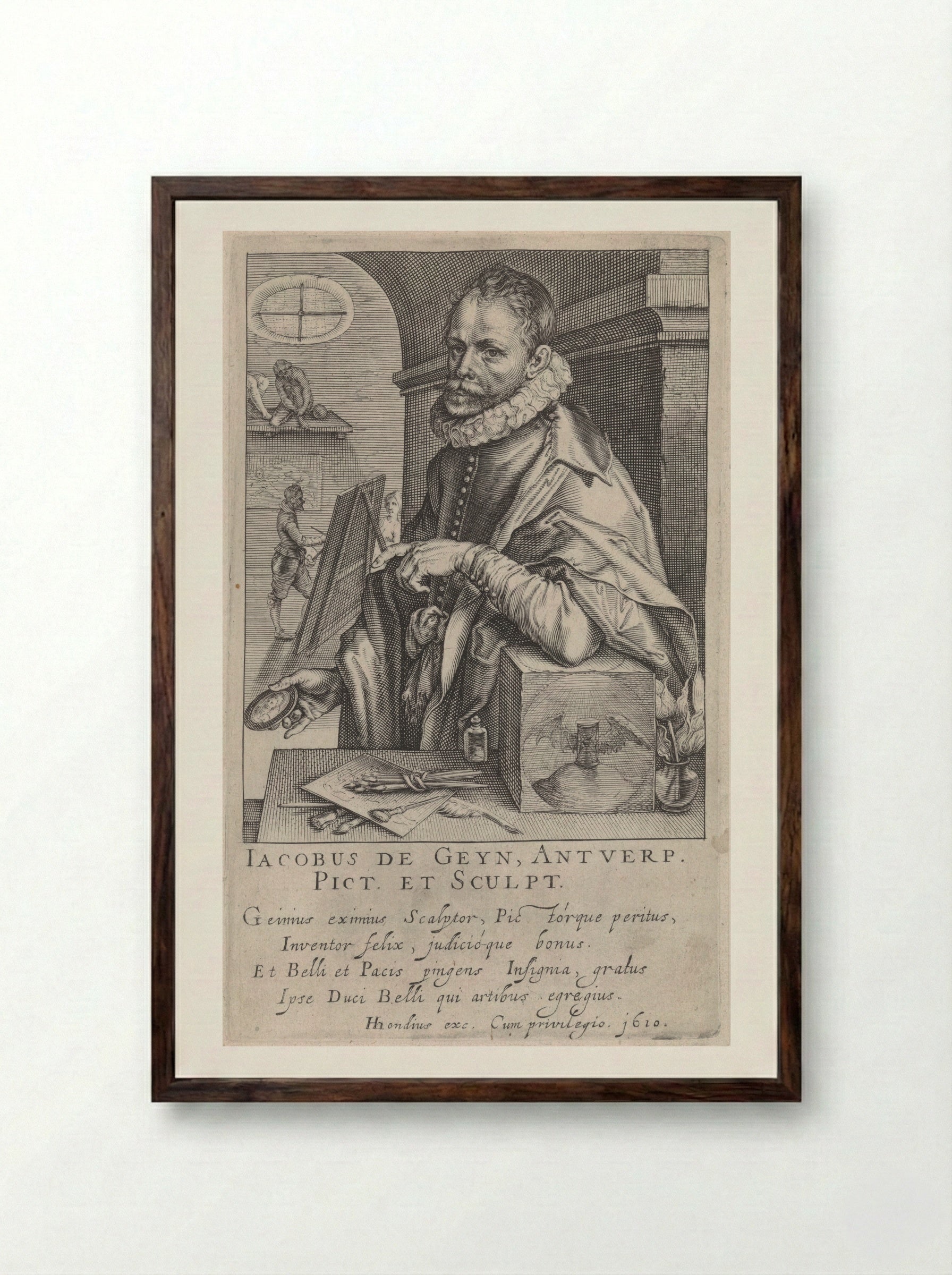 Portrait of Jacques de Gheyn II - Jacques de Gheyn II - Framed Print Dark Wood