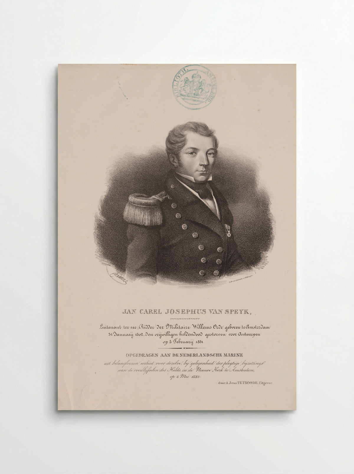 Portrait of Jan Carel Josephus van Speyk - J.B. Clermans - Poster
