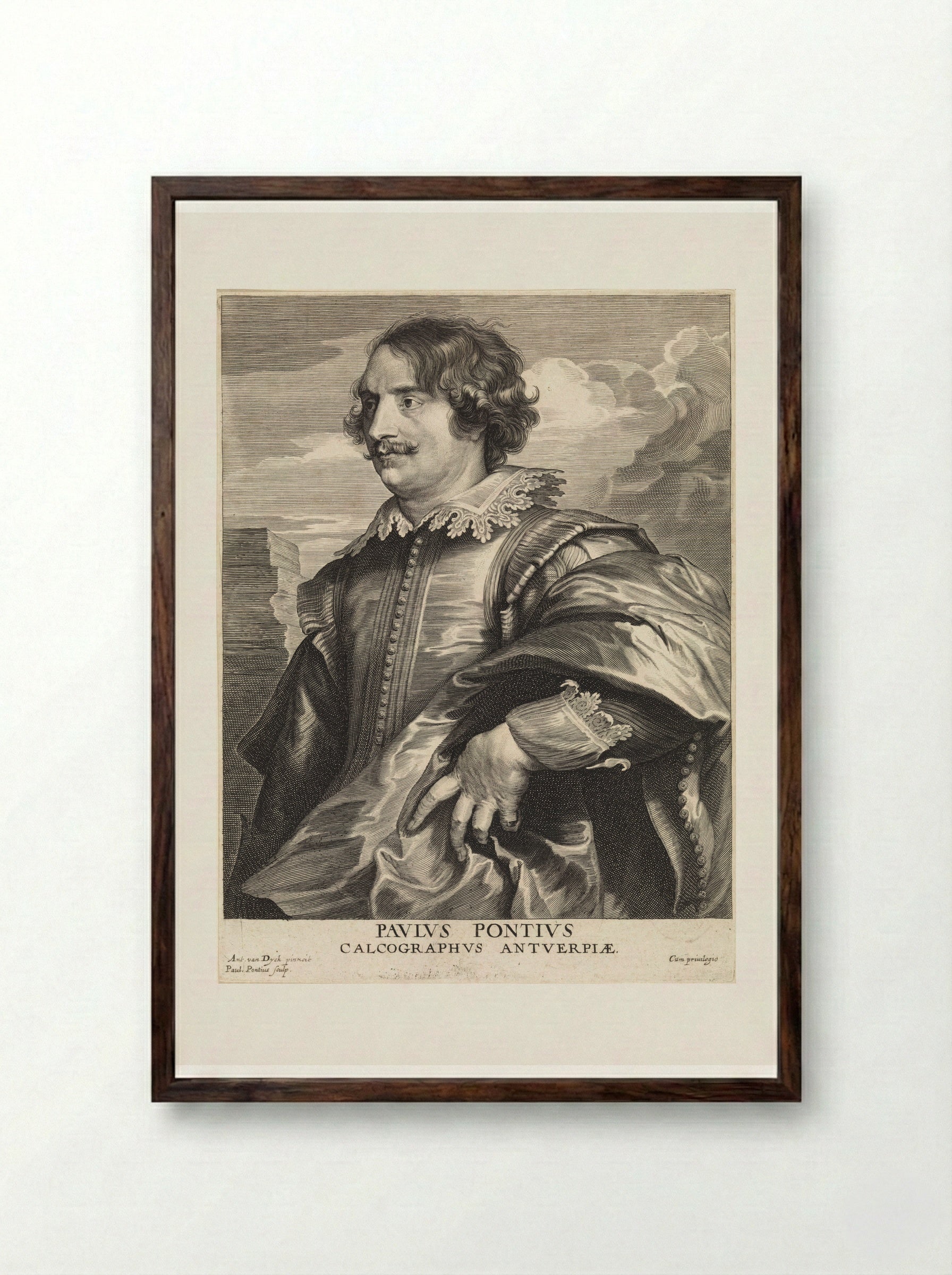 Portrait of Jan-Gaspar Gevartius - Paulus Pontius - Framed Print Dark Wood