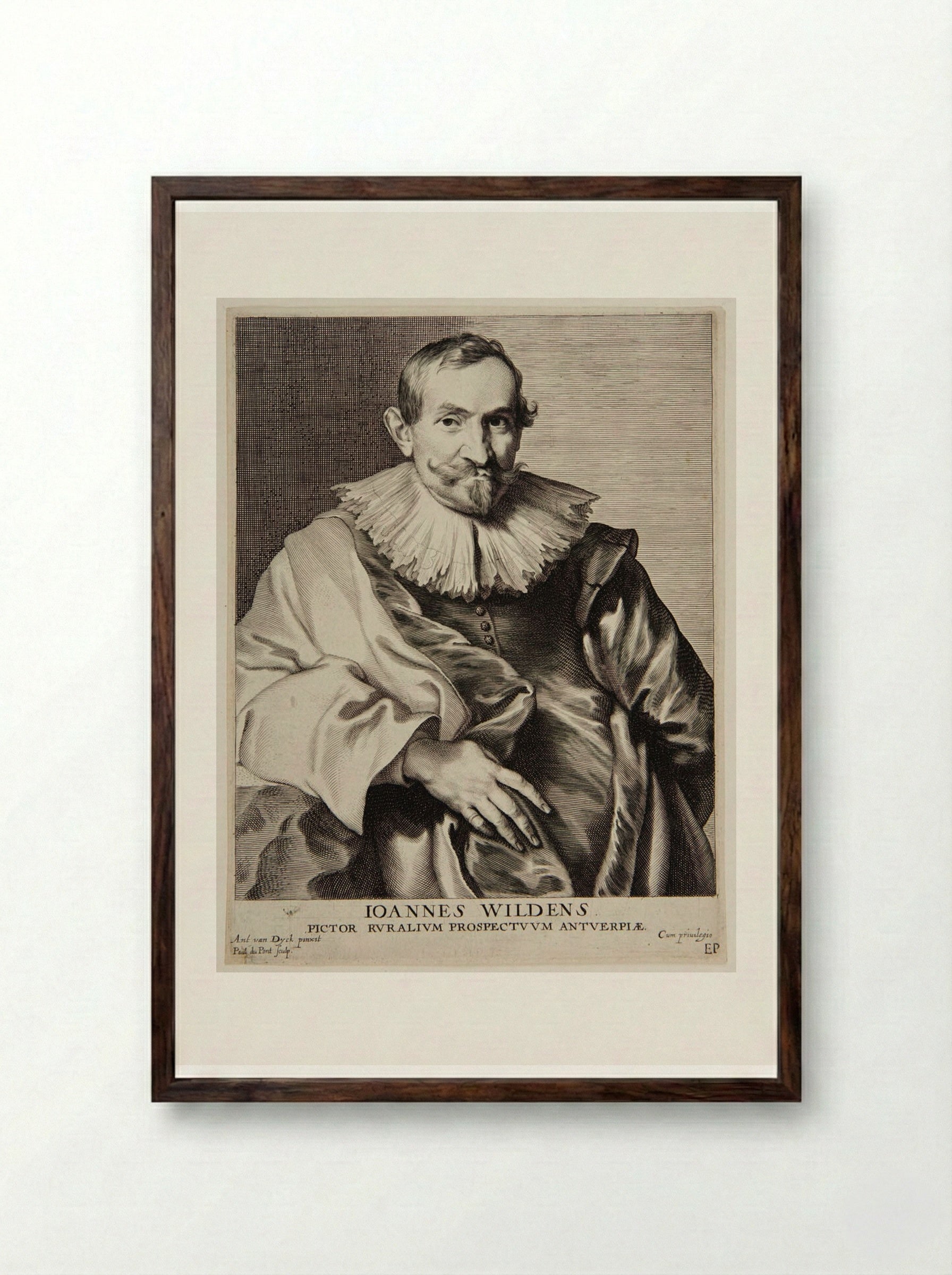Portrait of Jan Wildens - Paulus Pontius - Framed Print Dark Wood