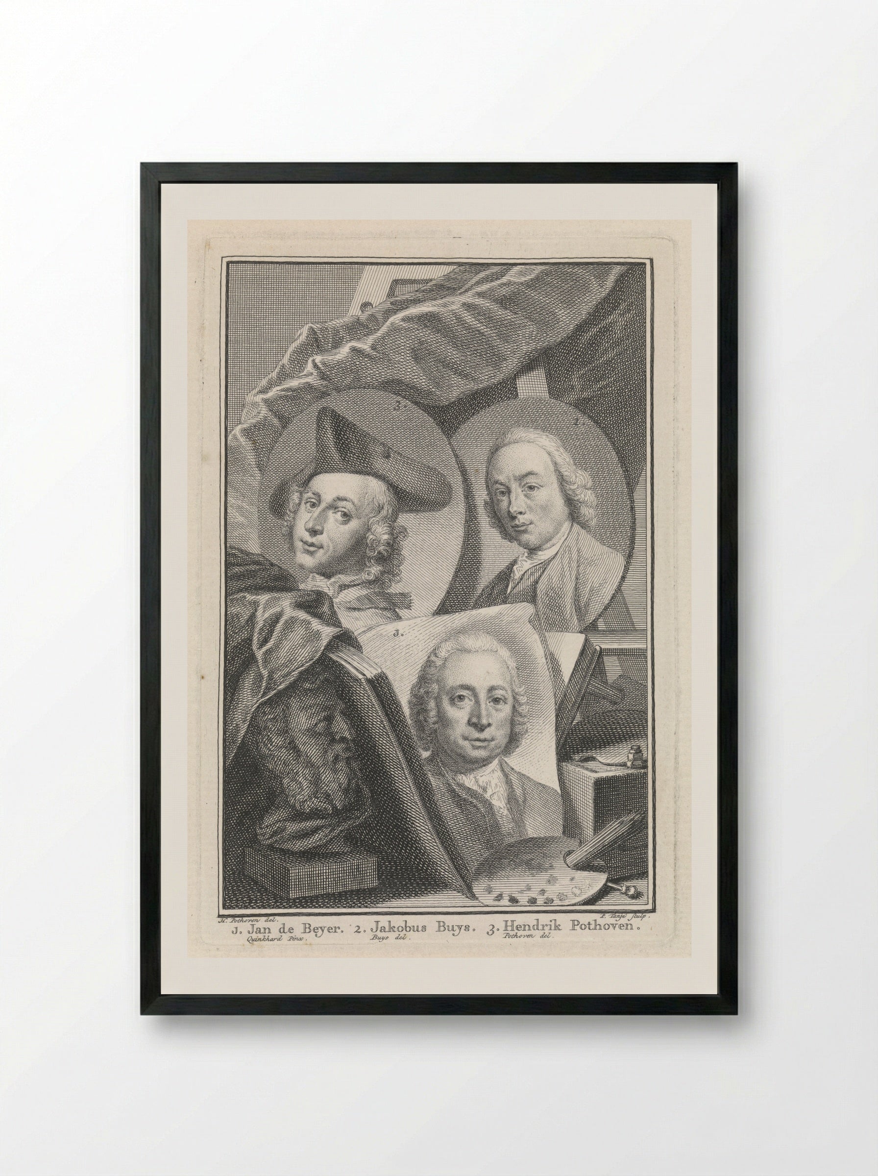 Portrait of Jan de Beijer, Jakobus Buys, and Hendrik Pothoven - Pieter Tanjé - Framed Print Black