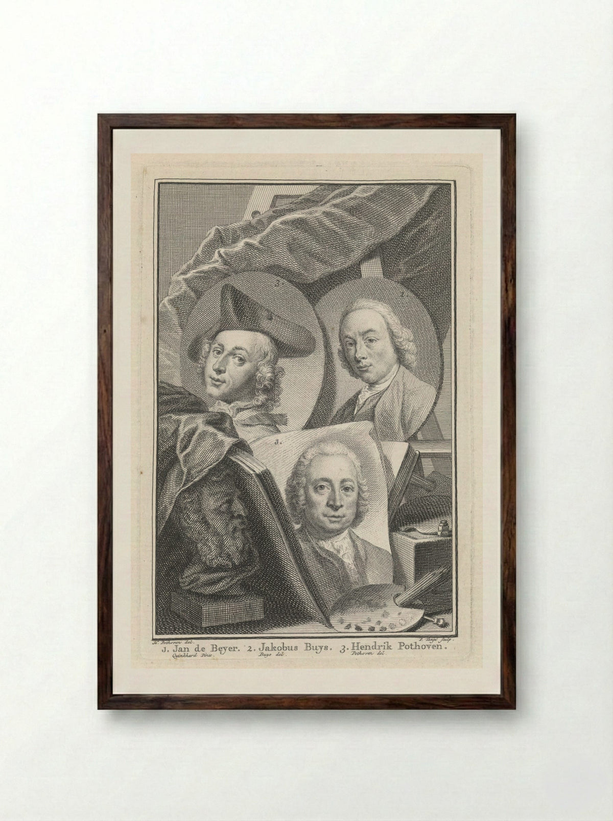 Portrait of Jan de Beijer, Jakobus Buys, and Hendrik Pothoven - Pieter Tanjé - Framed Print Dark Wood