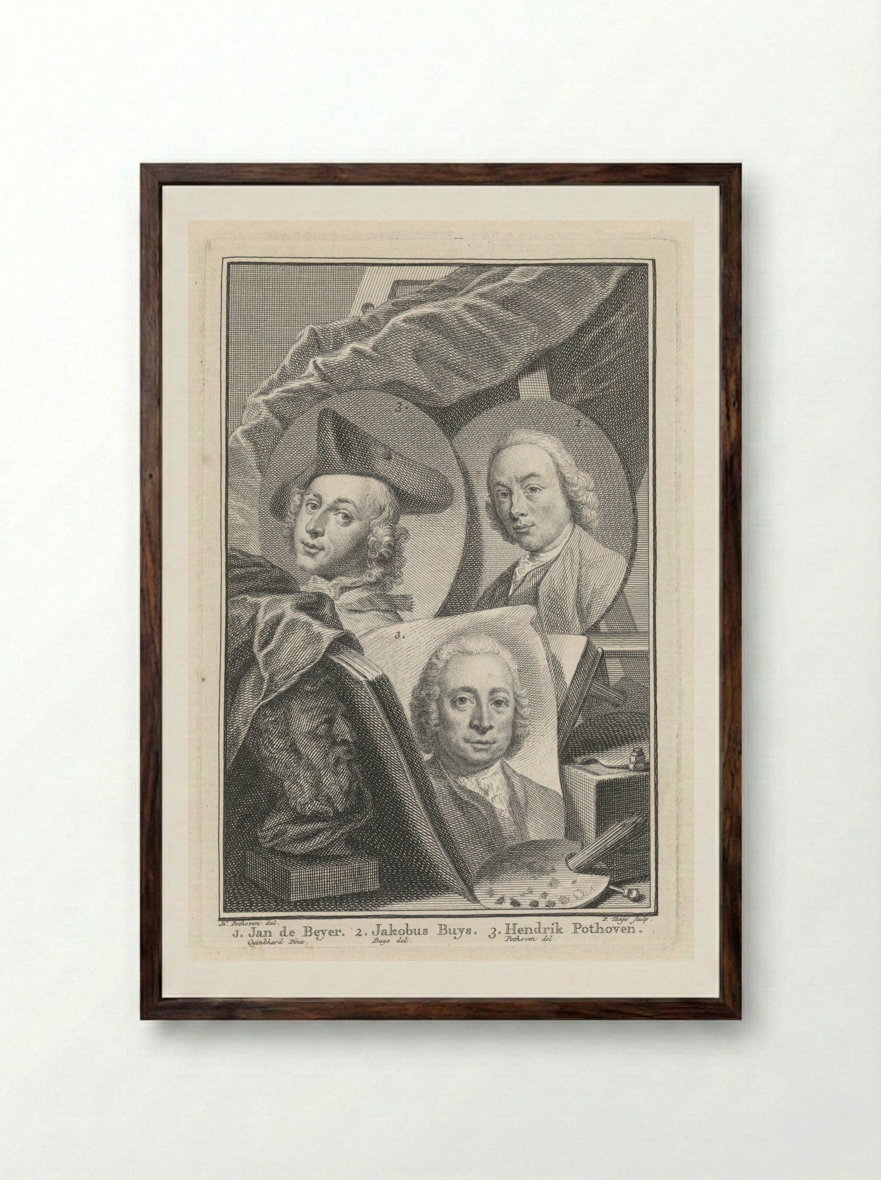 Portrait of Jan de Beijer, Jakobus Buys, and Hendrik Pothoven - Pieter Tanjé - Framed Print Dark Wood
