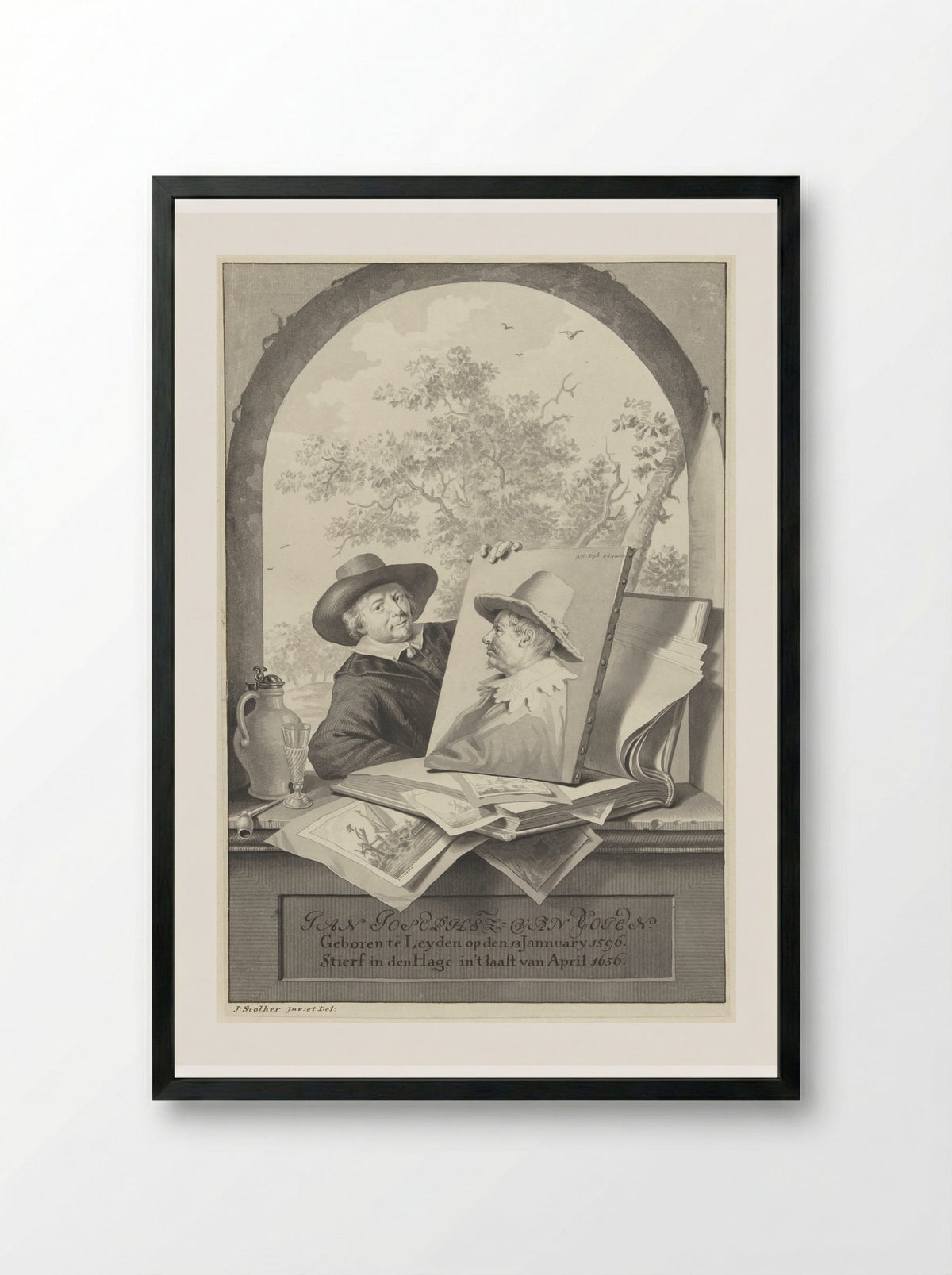 Portrait of Jan van Goyen - Jan Stolker - Framed Print Black