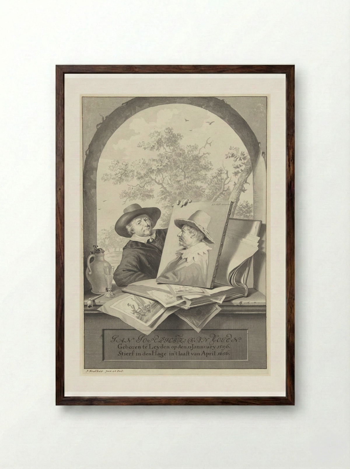 Portrait of Jan van Goyen - Jan Stolker - Framed Print Dark Wood