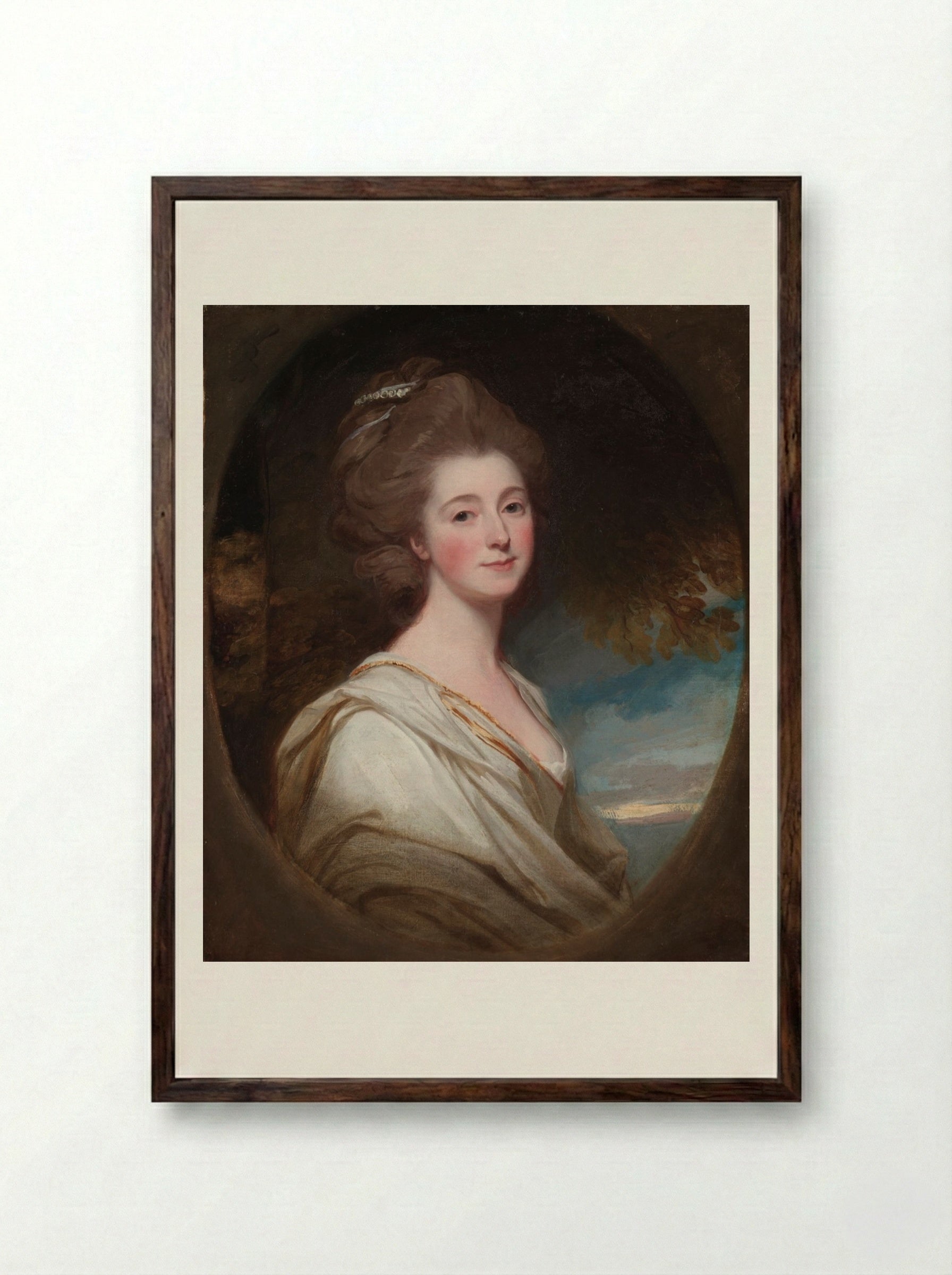 Portrait of Jane Hoskyns - George Romney - Framed Print Dark Wood