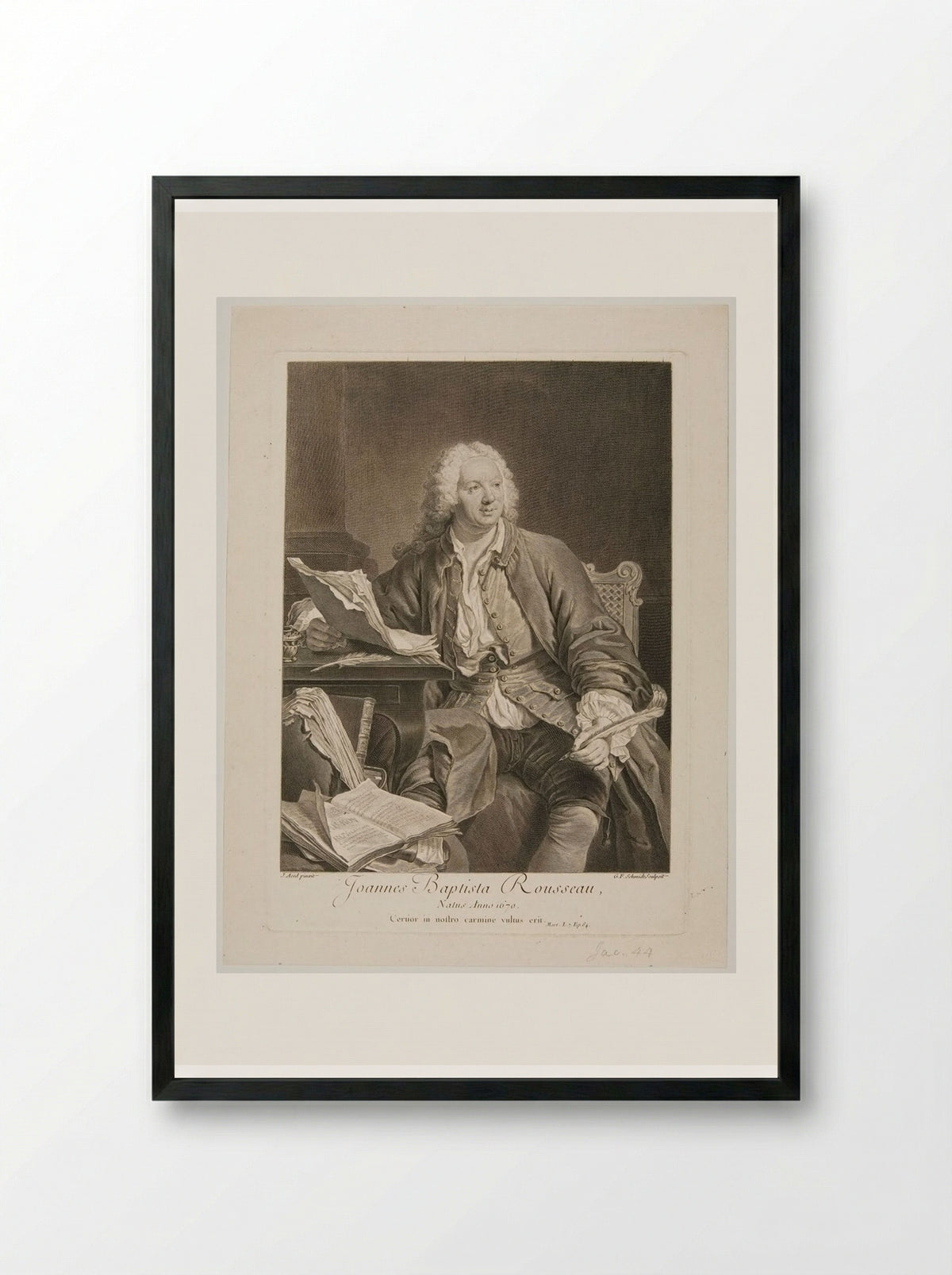 Portrait of Jean-Baptiste Rousseau - Georg Friedrich Schmidt - Framed Print Black