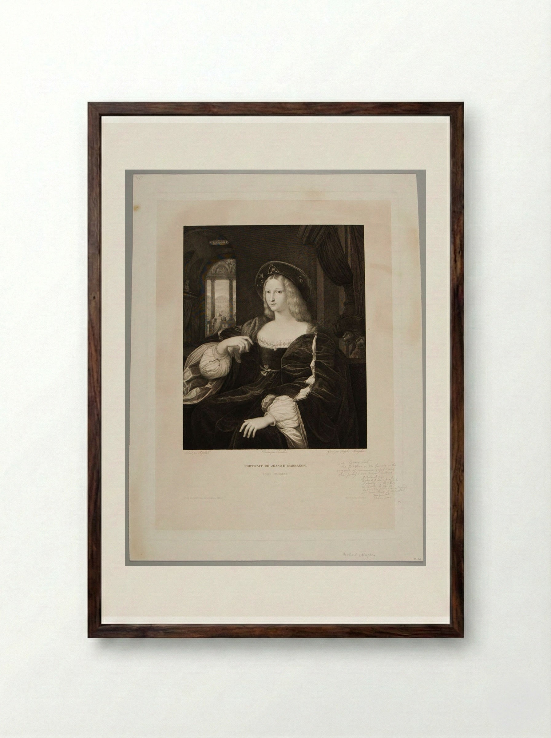 Portrait of Joanna of Aragon - Raphael Morghen - Framed Print Dark Wood