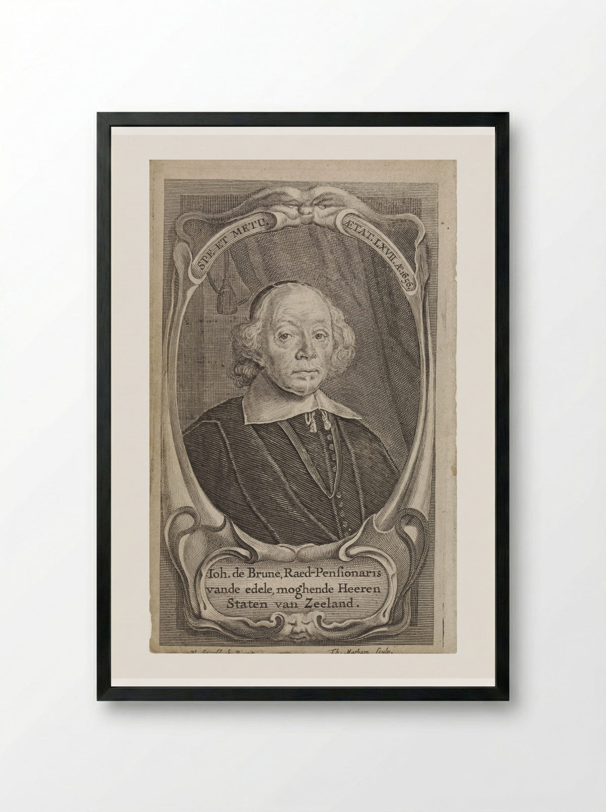 Portrait of Johan de Brune - Theodor Matham - Framed Print Black